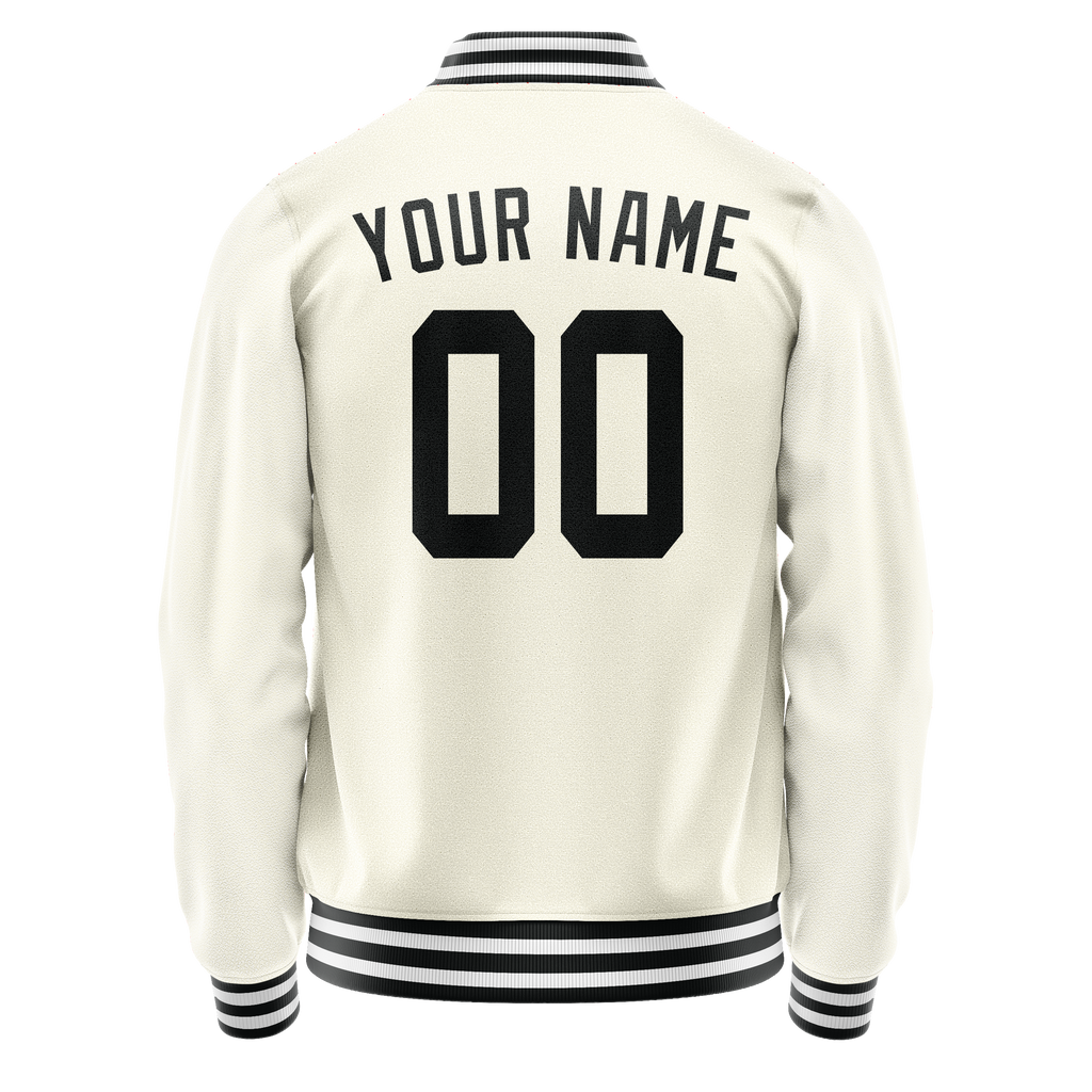 Personalized Cream & Black Solid Color Varsity Letterman Jacket