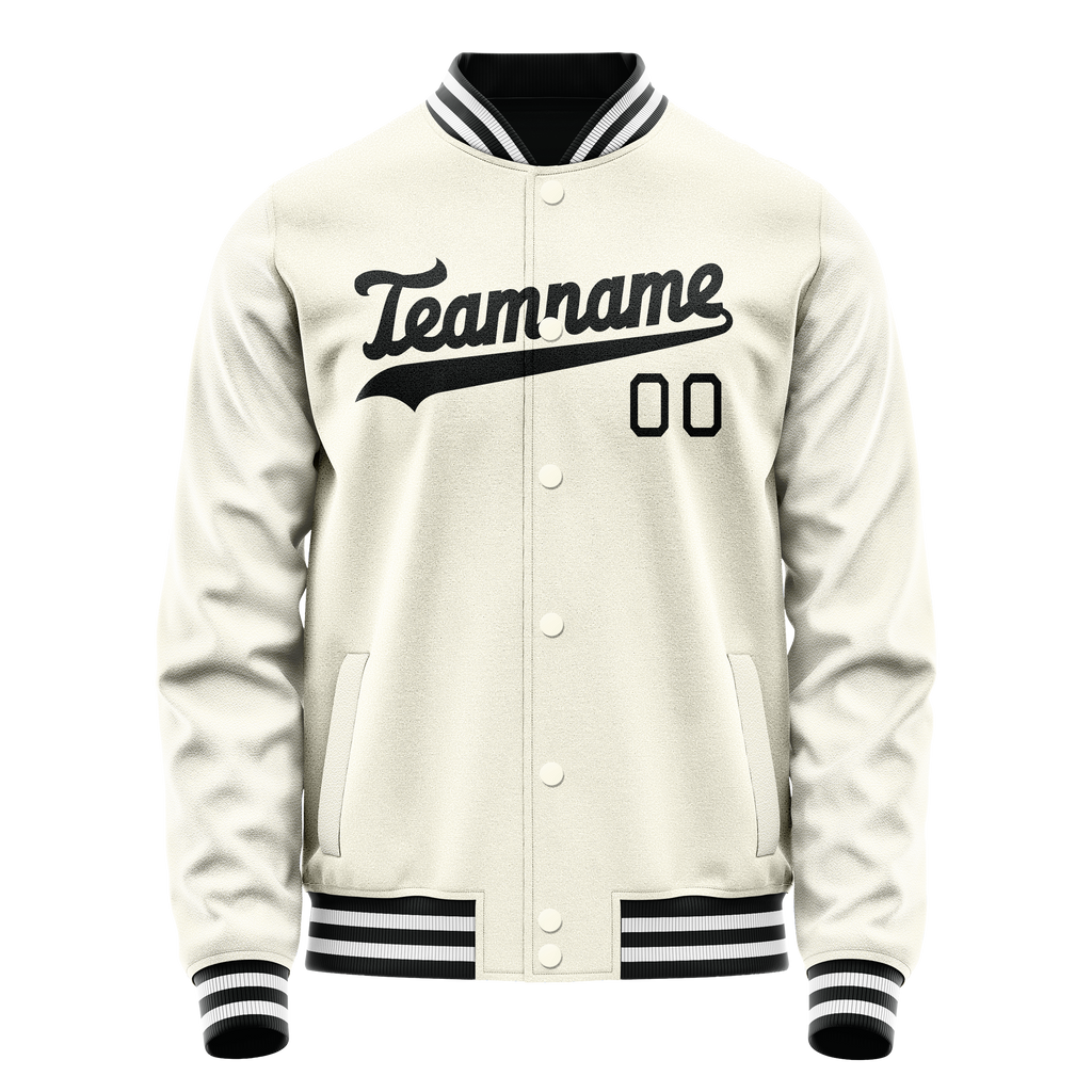 Personalized Cream & Black Solid Color Varsity Letterman Jacket