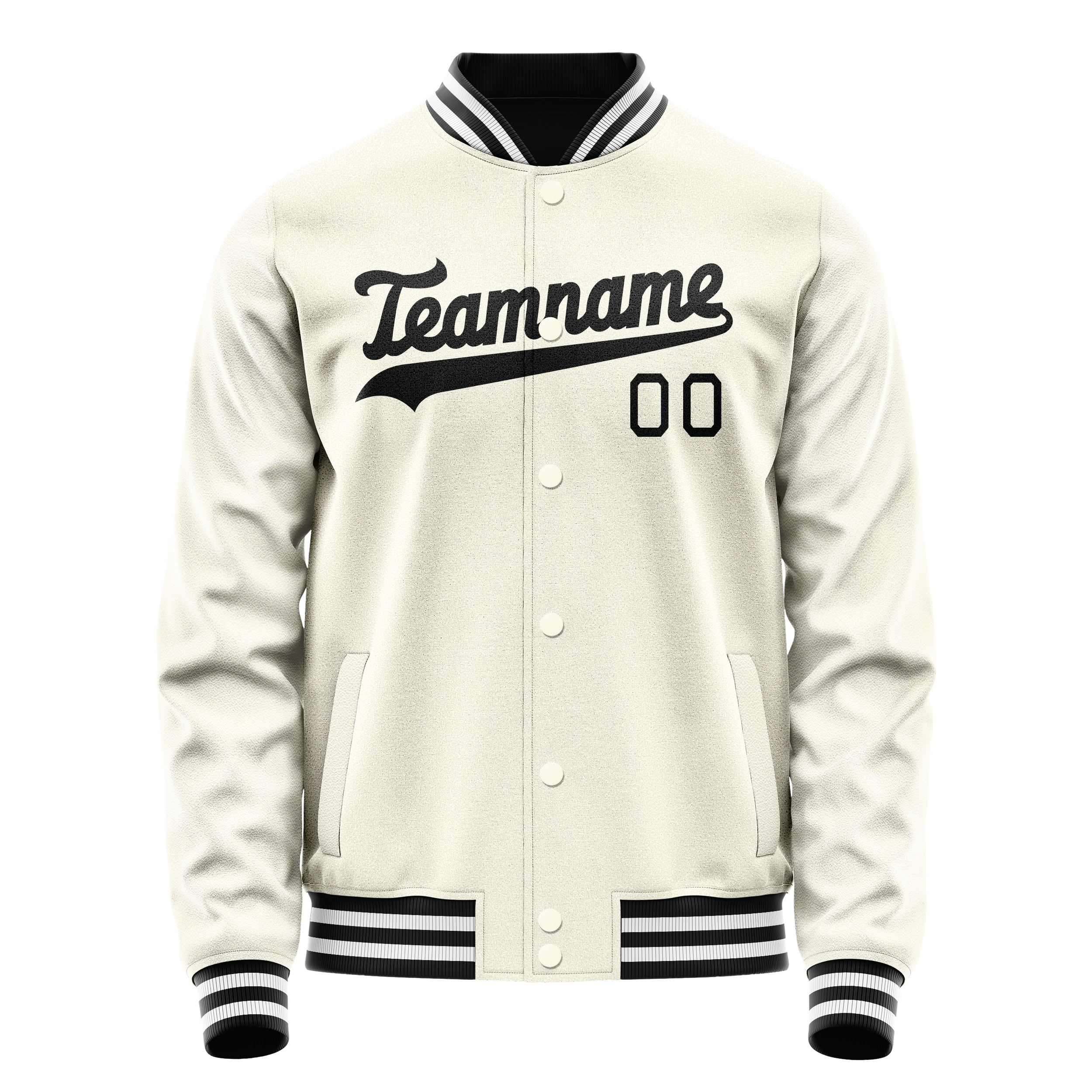 Personalized Cream & Black Solid Color Varsity Letterman Jacket