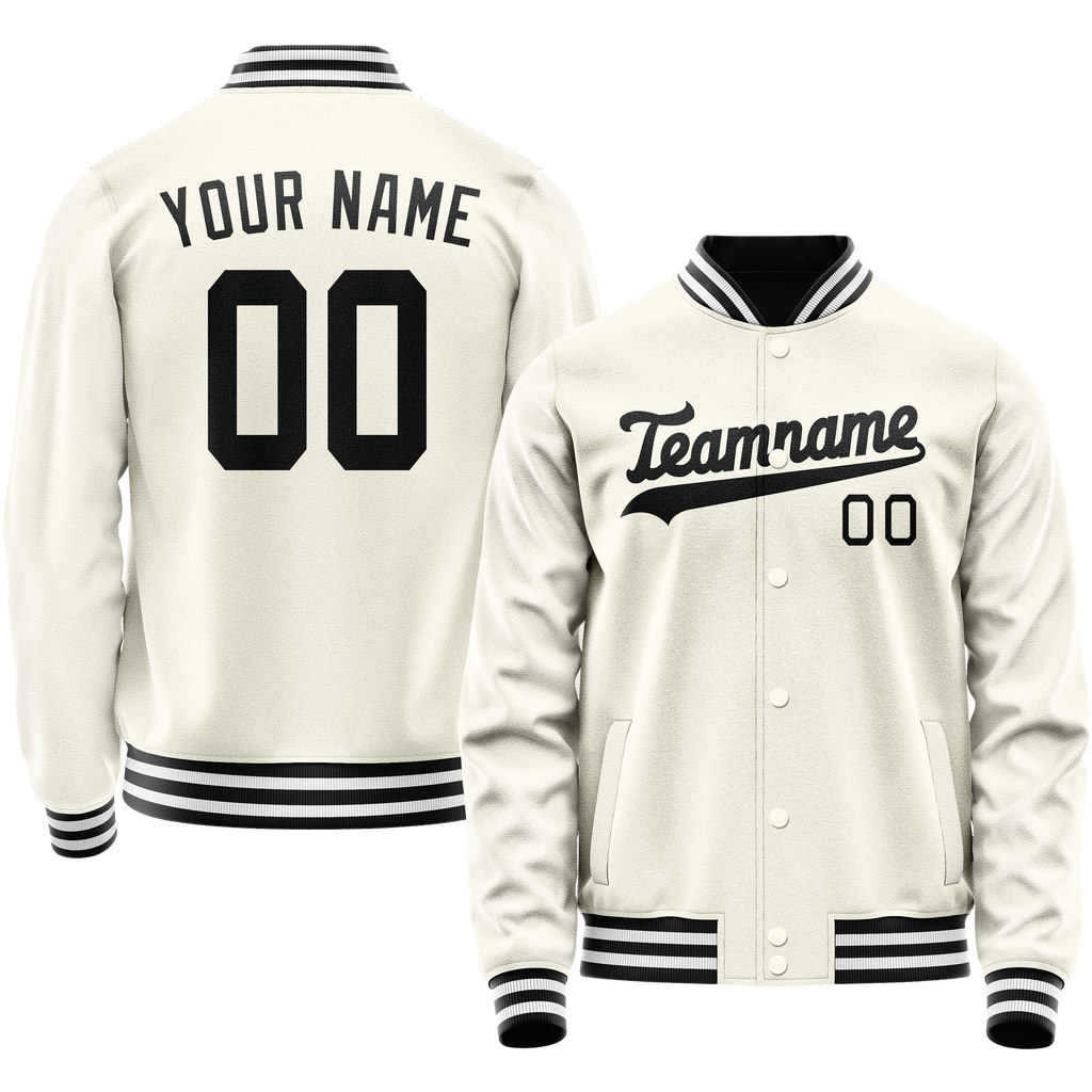 Personalized Cream & Black Solid Color Varsity Letterman Jacket