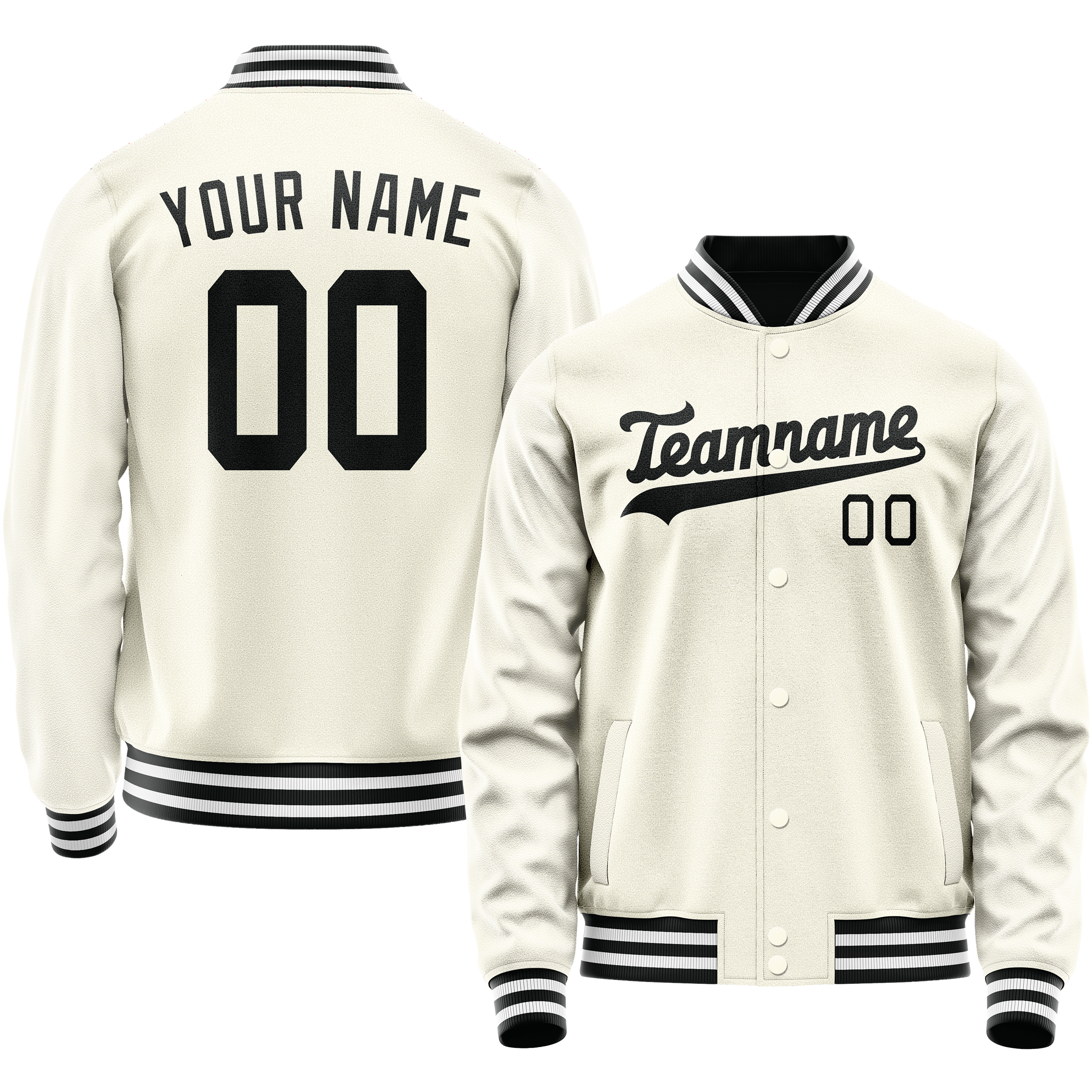 Personalized Cream & Black Solid Color Varsity Letterman Jacket
