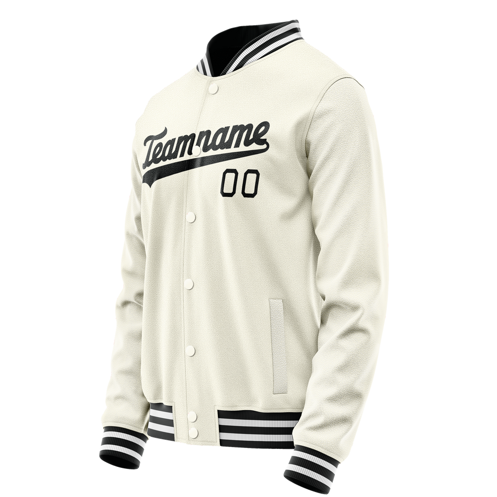 Personalized Cream & Black Solid Color Varsity Letterman Jacket