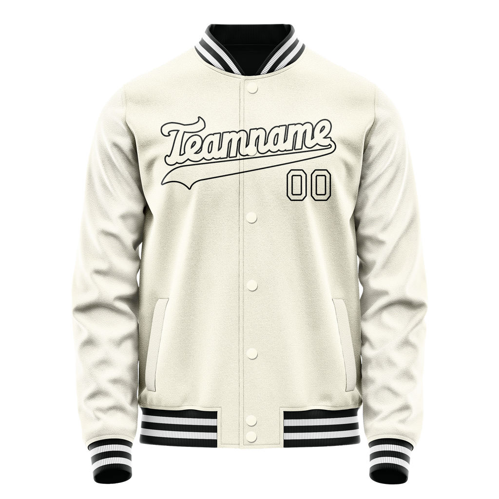 Personalized Cream & Black Solid Color Varsity Letterman Jacket