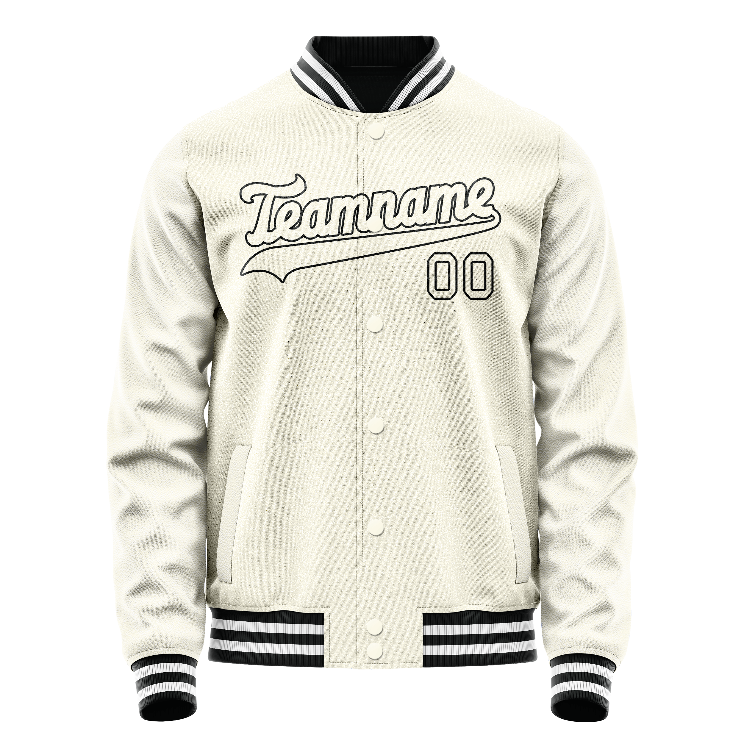 Personalized Cream & Black Solid Color Varsity Letterman Jacket
