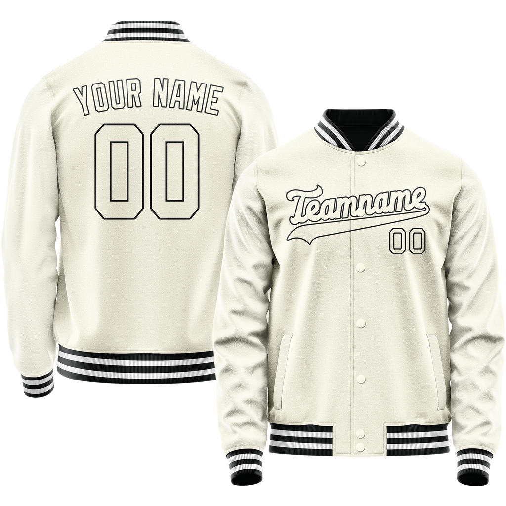 Personalized Cream & Black Solid Color Varsity Letterman Jacket
