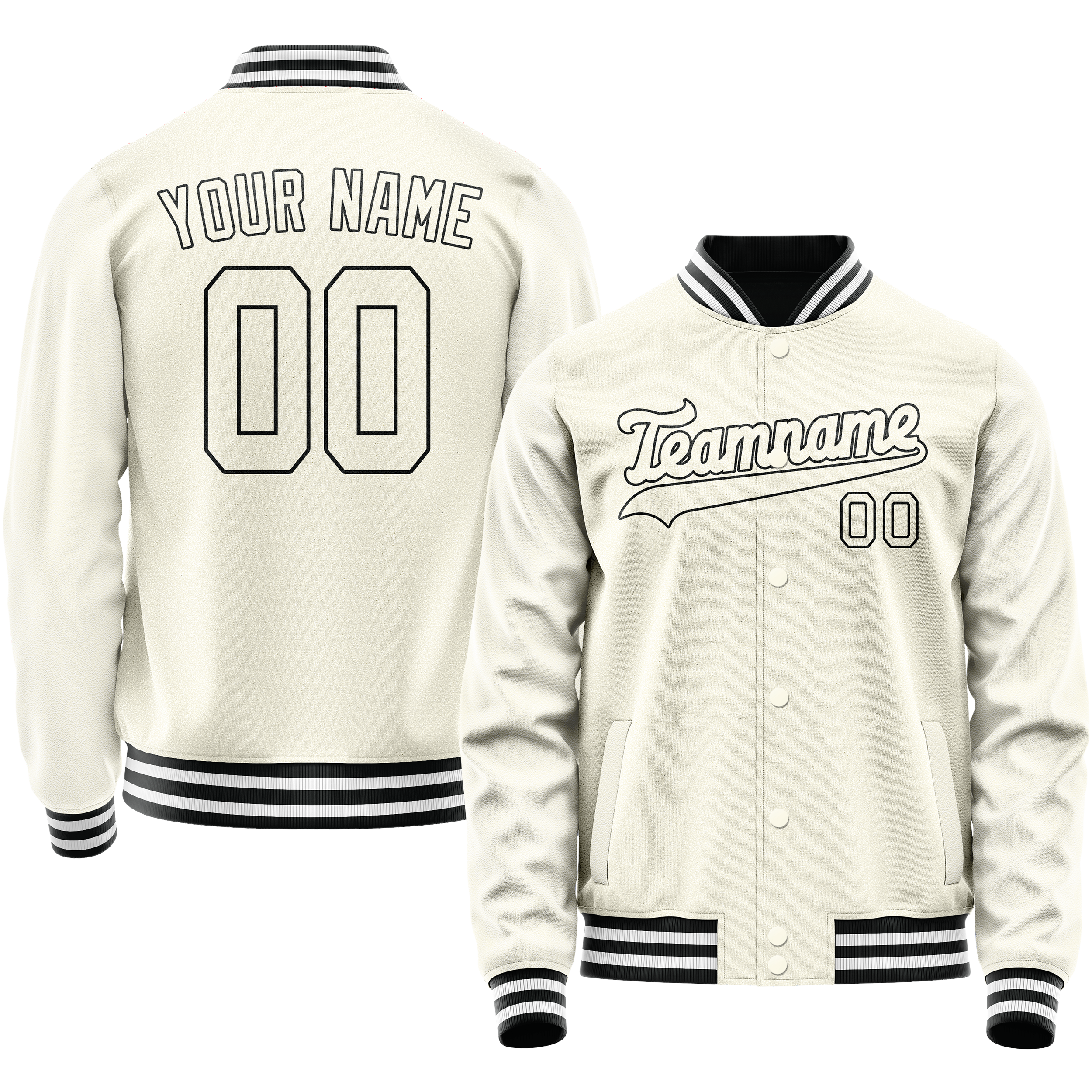 Personalized Cream & Black Solid Color Varsity Letterman Jacket