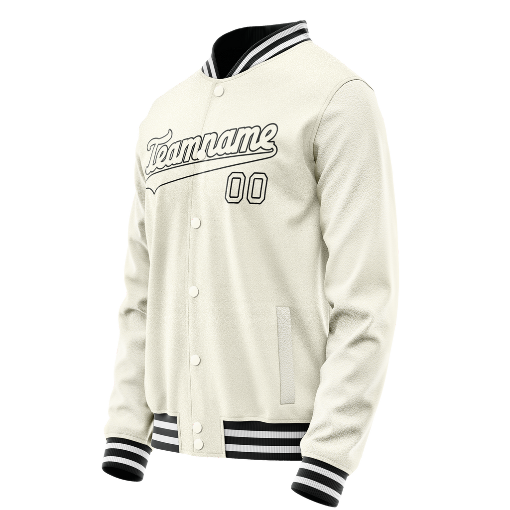 Personalized Cream & Black Solid Color Varsity Letterman Jacket