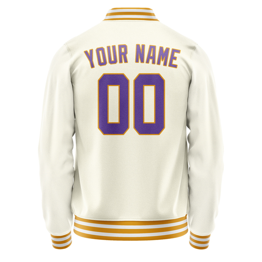 Personalized Cream & Purple Solid Color Varsity Letterman Jacket
