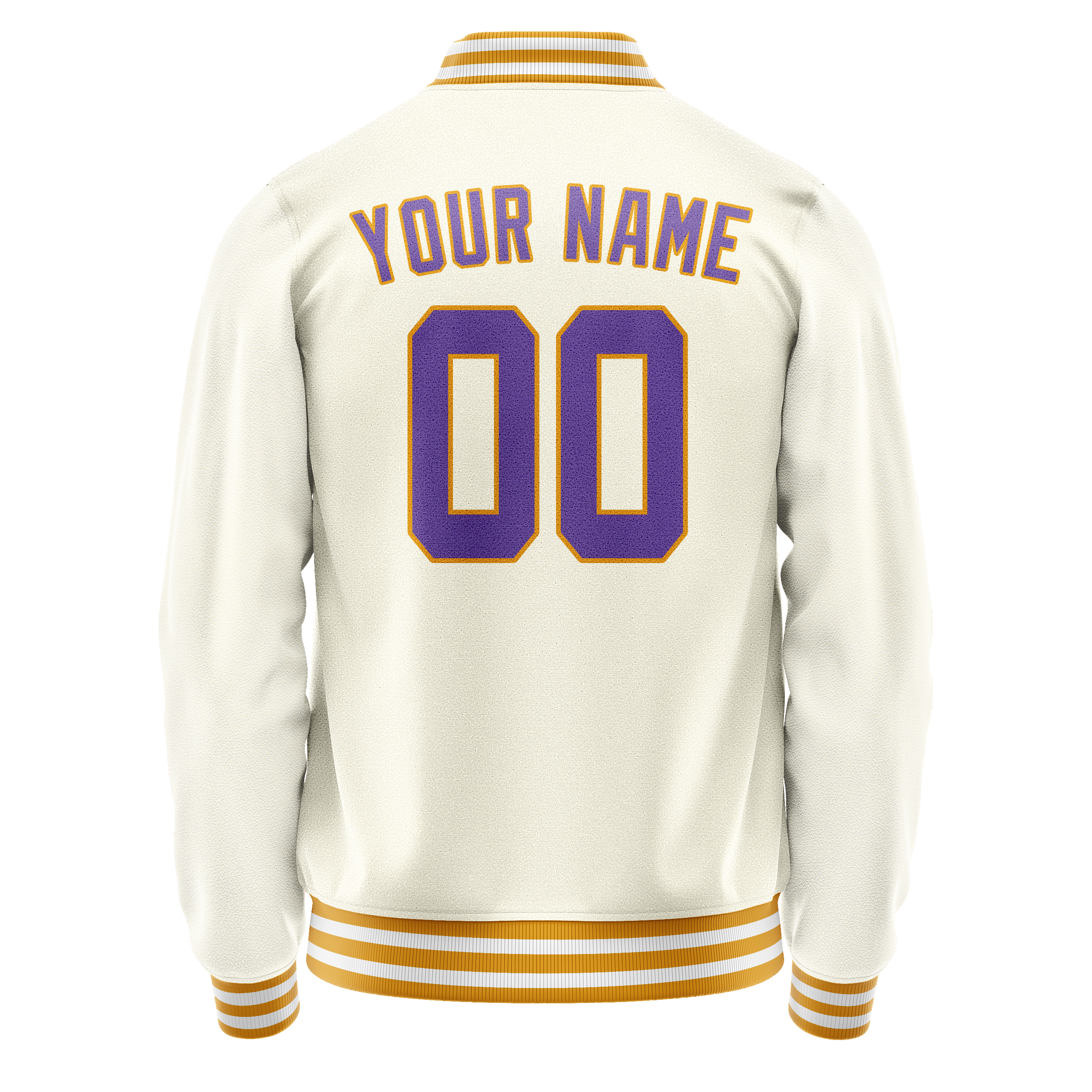 Personalized Cream & Purple Solid Color Varsity Letterman Jacket