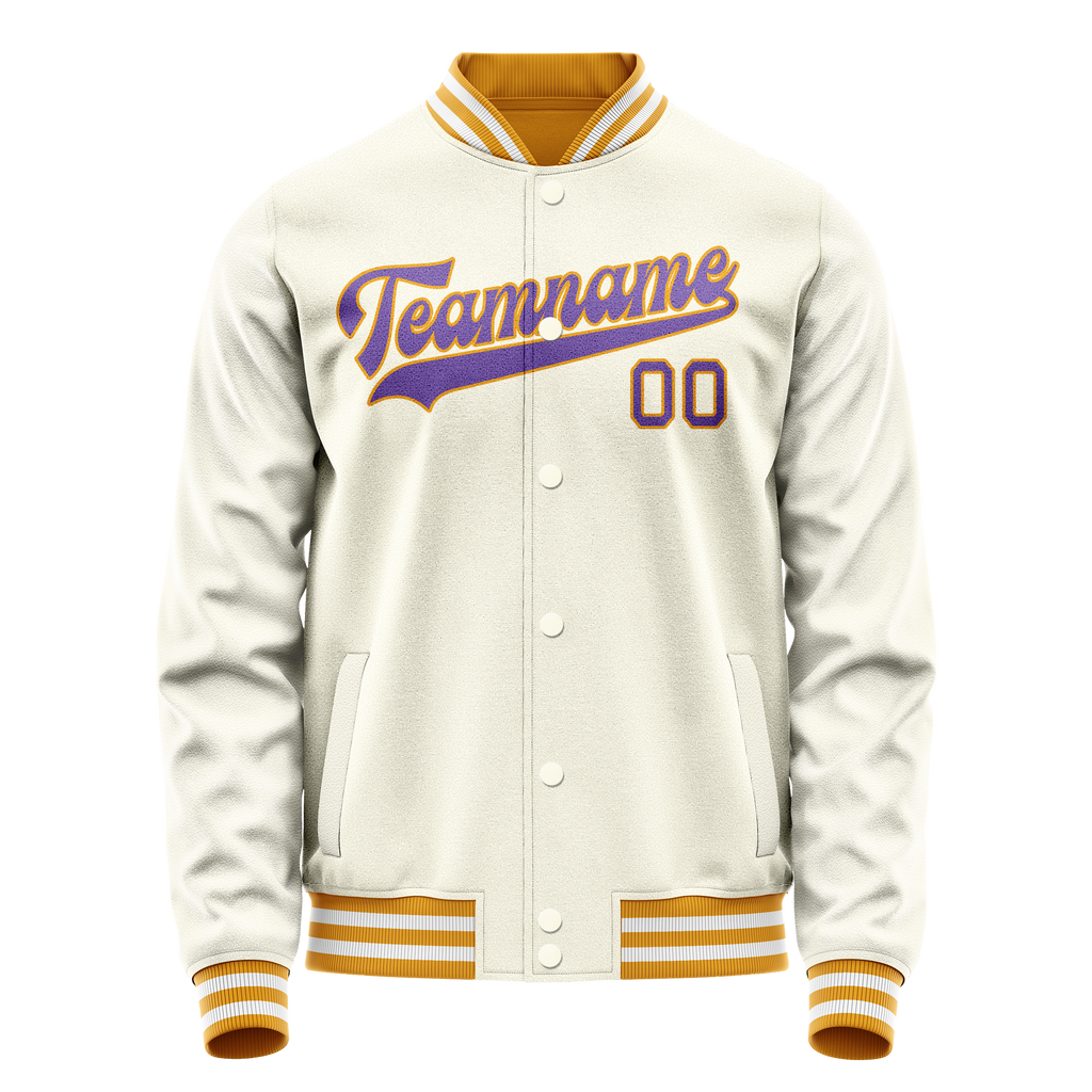 Personalized Cream & Purple Solid Color Varsity Letterman Jacket