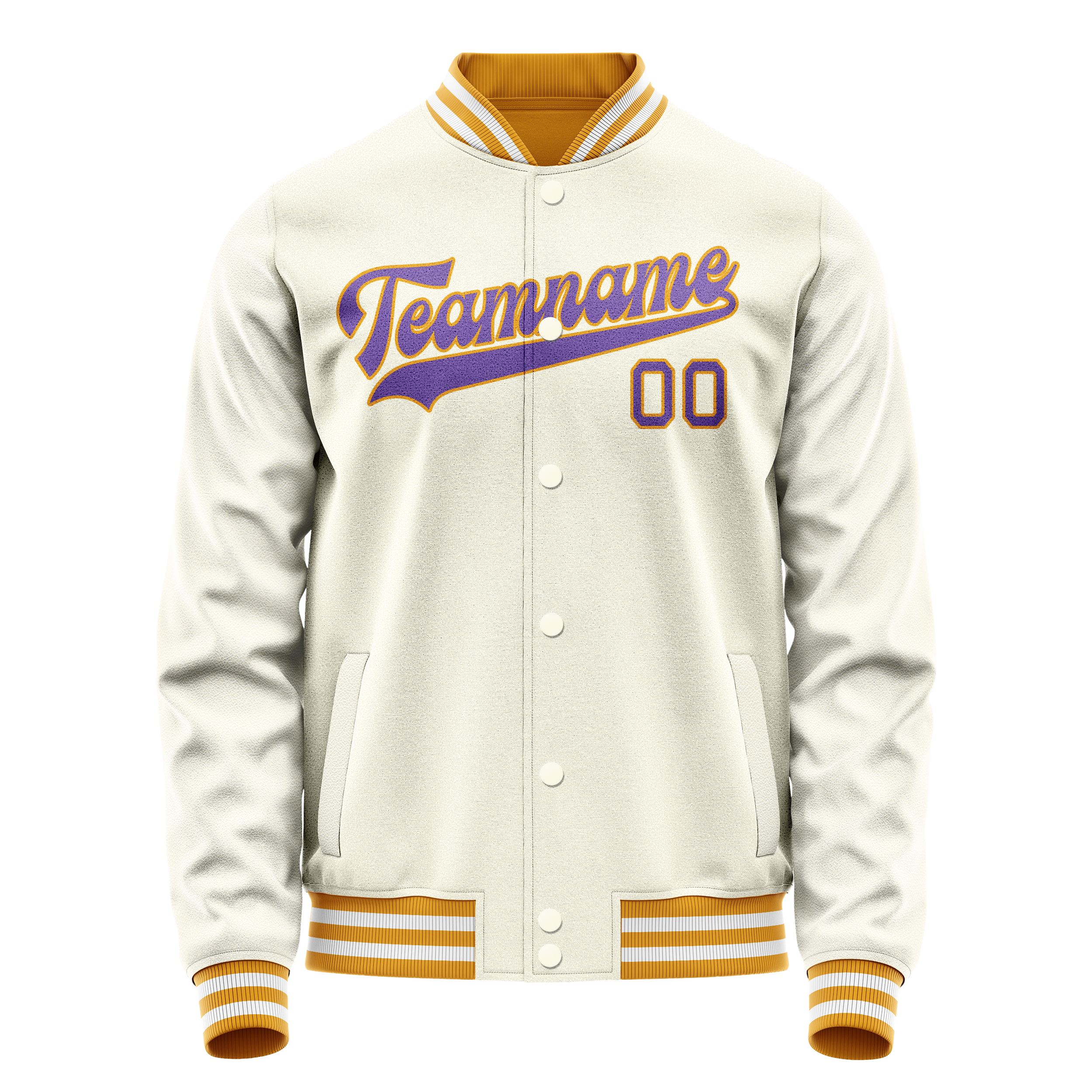 Personalized Cream & Purple Solid Color Varsity Letterman Jacket