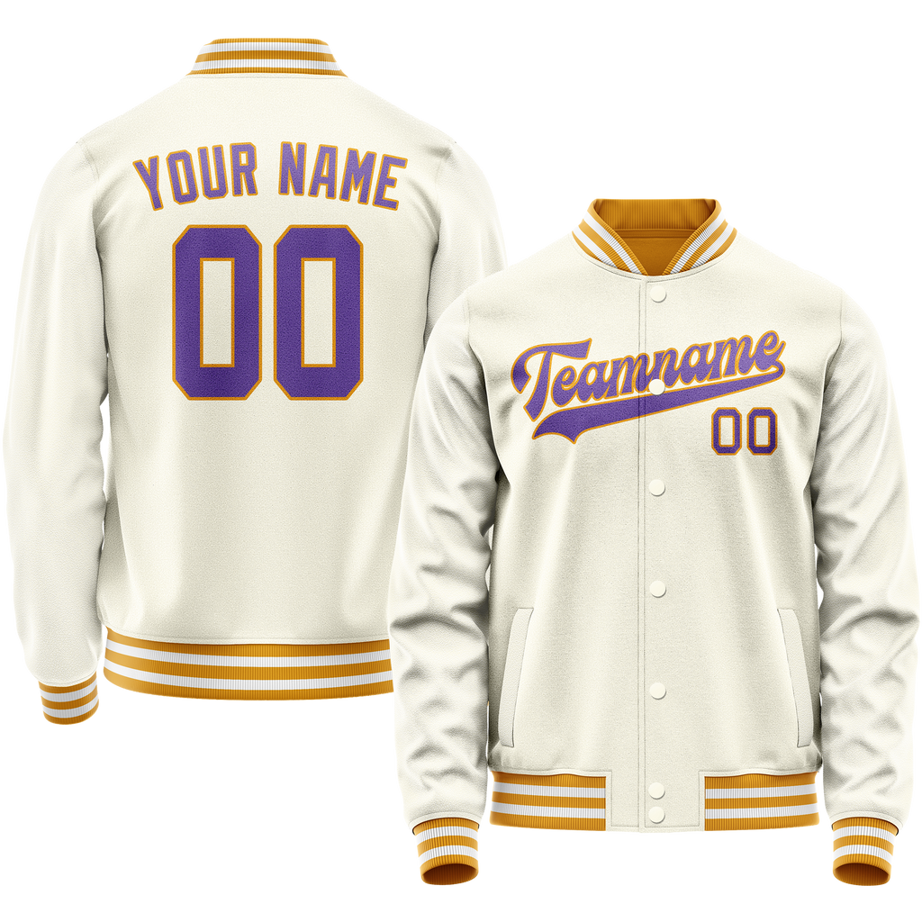 Personalized Cream & Purple Solid Color Varsity Letterman Jacket