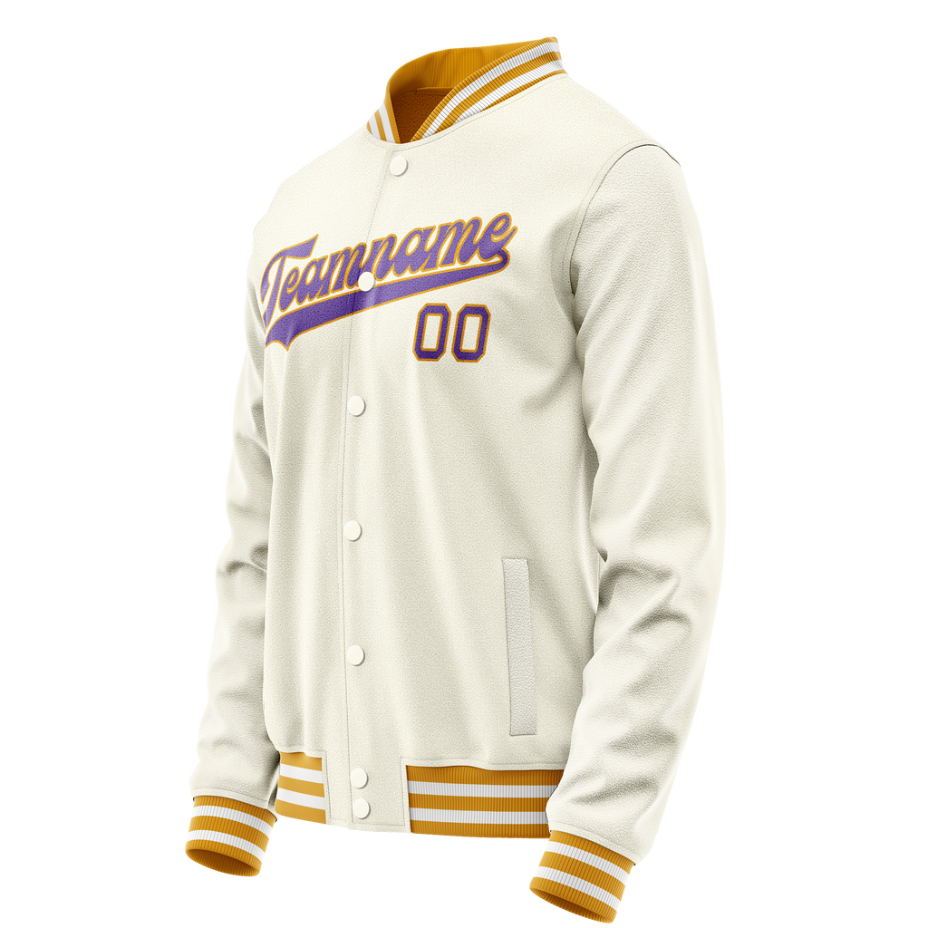 Personalized Cream & Purple Solid Color Varsity Letterman Jacket