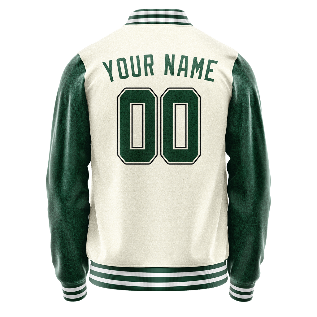 Personalized Cream & Green Solid Color Varsity Letterman Jacket