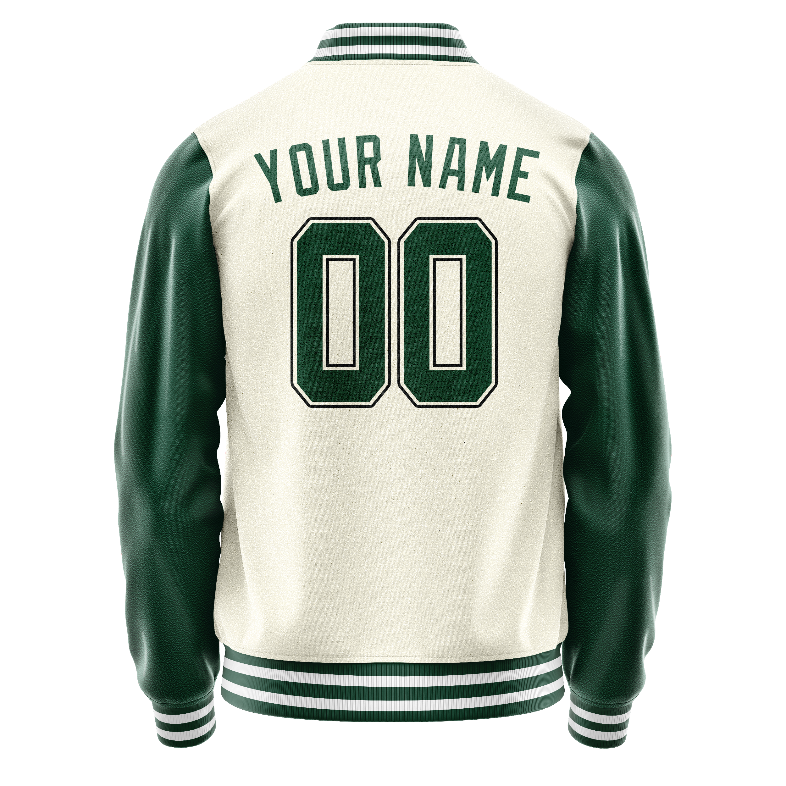 Personalized Cream & Green Solid Color Varsity Letterman Jacket