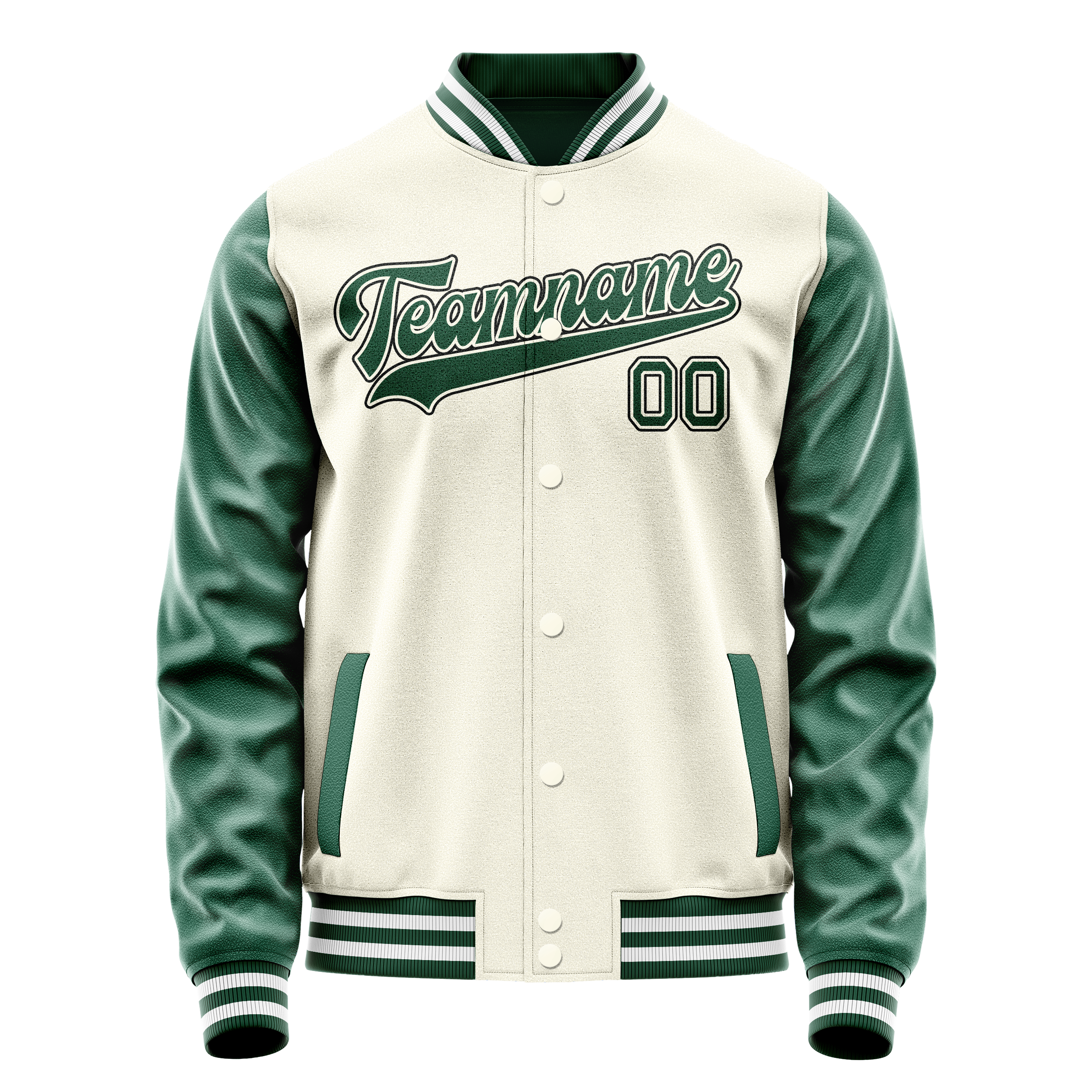Personalized Cream & Green Solid Color Varsity Letterman Jacket