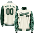 Personalized Cream & Green Solid Color Varsity Letterman Jacket