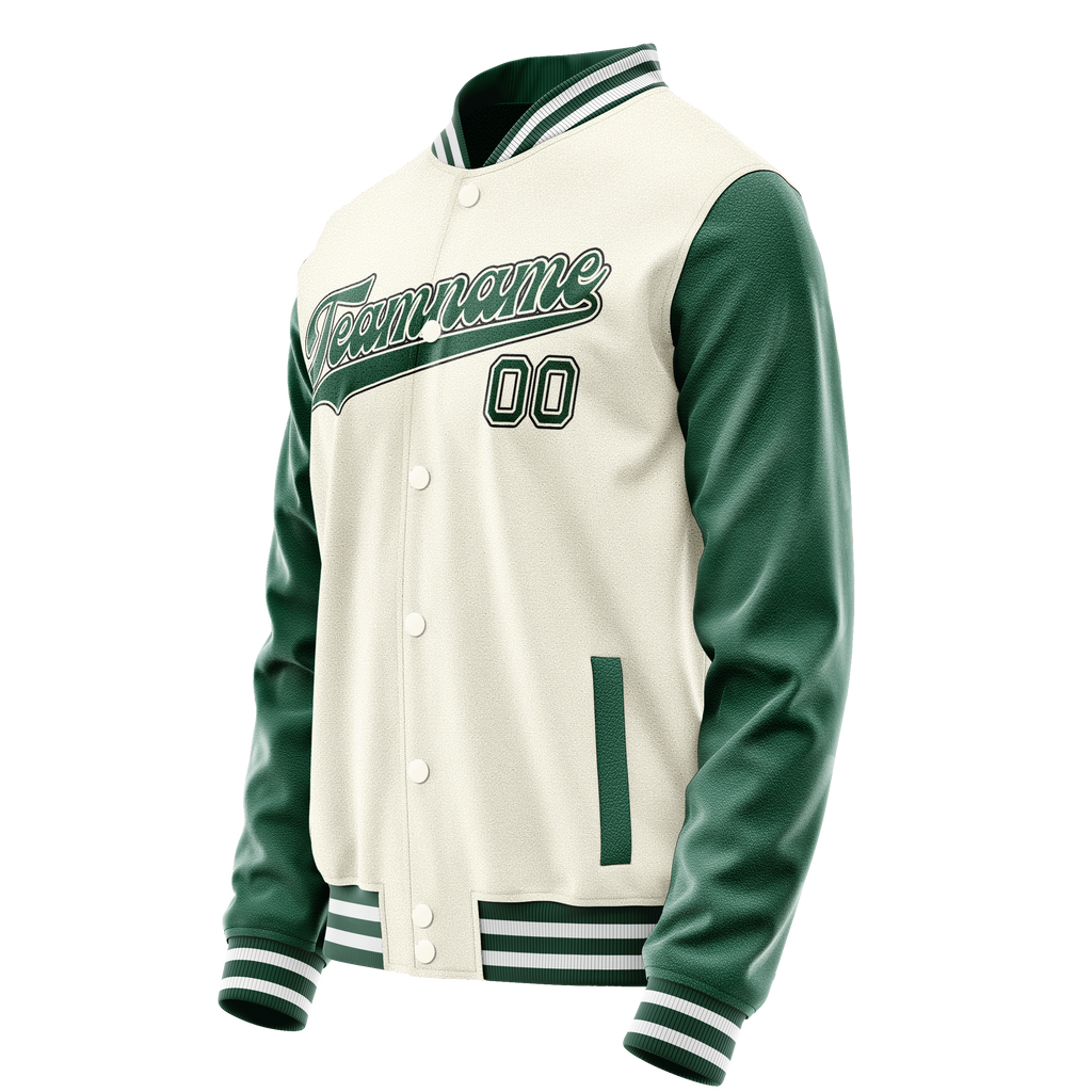 Personalized Cream & Green Solid Color Varsity Letterman Jacket