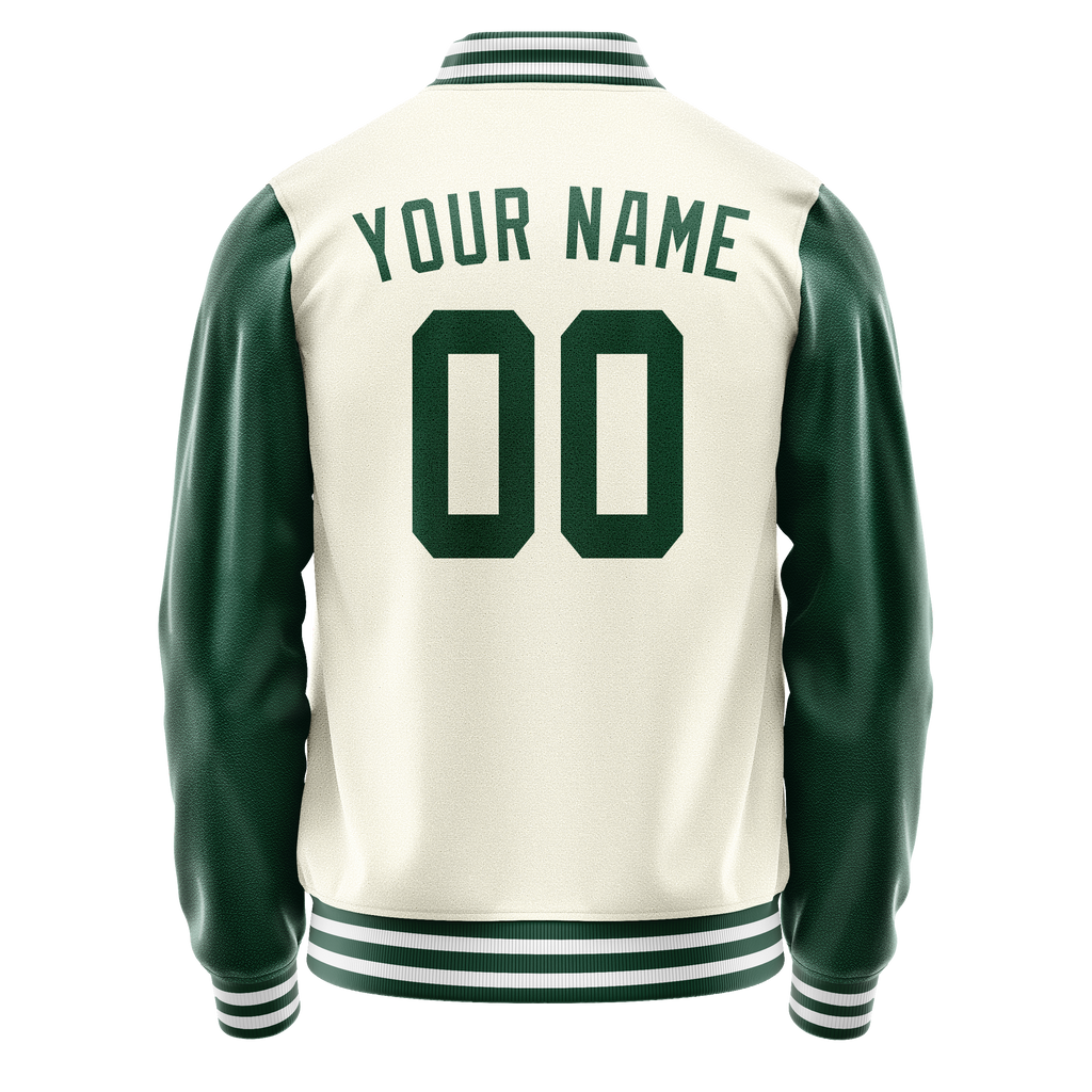 Personalized Cream & Green Solid Color Varsity Letterman Jacket