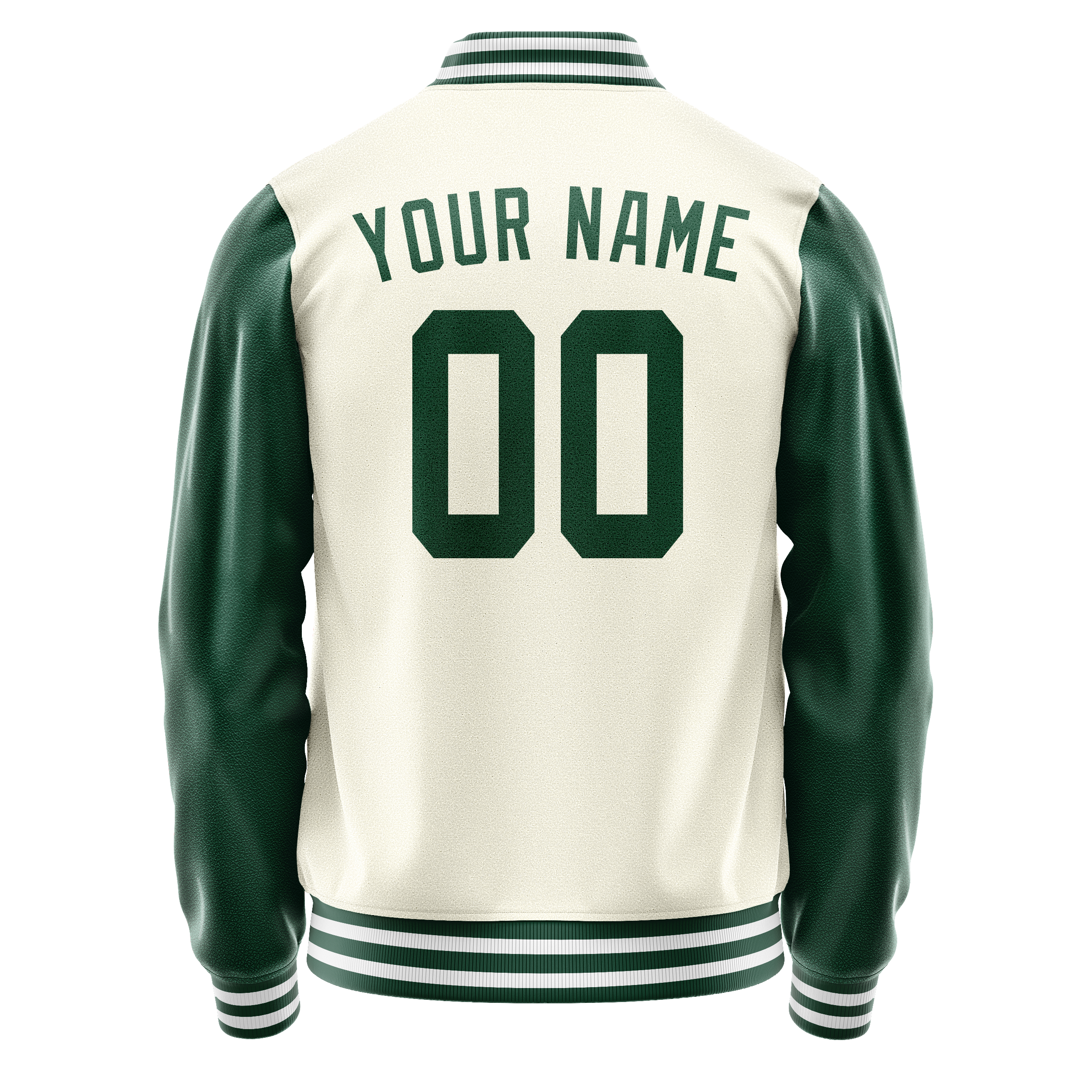 Personalized Cream & Green Solid Color Varsity Letterman Jacket