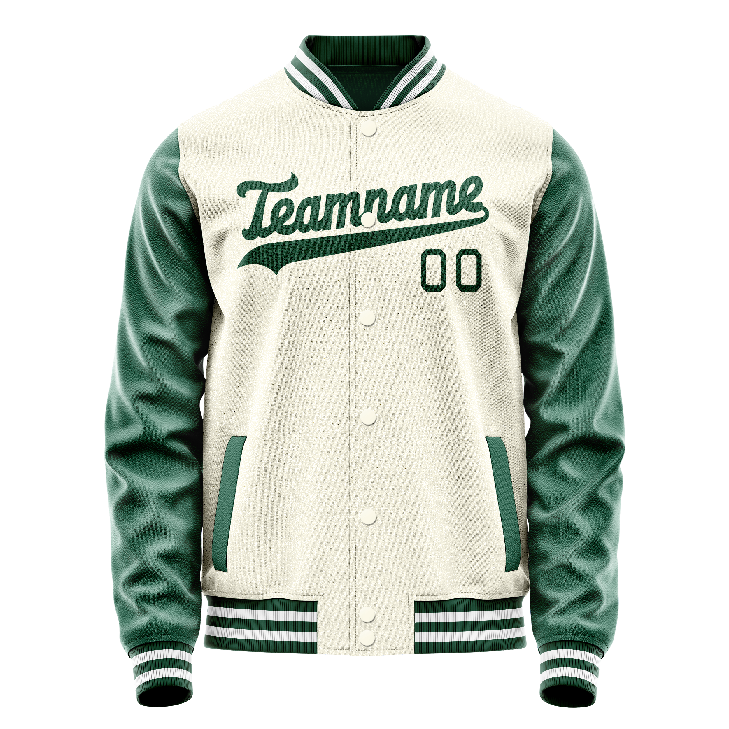 Personalized Cream & Green Solid Color Varsity Letterman Jacket