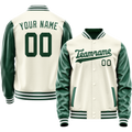 Personalized Cream & Green Solid Color Varsity Letterman Jacket