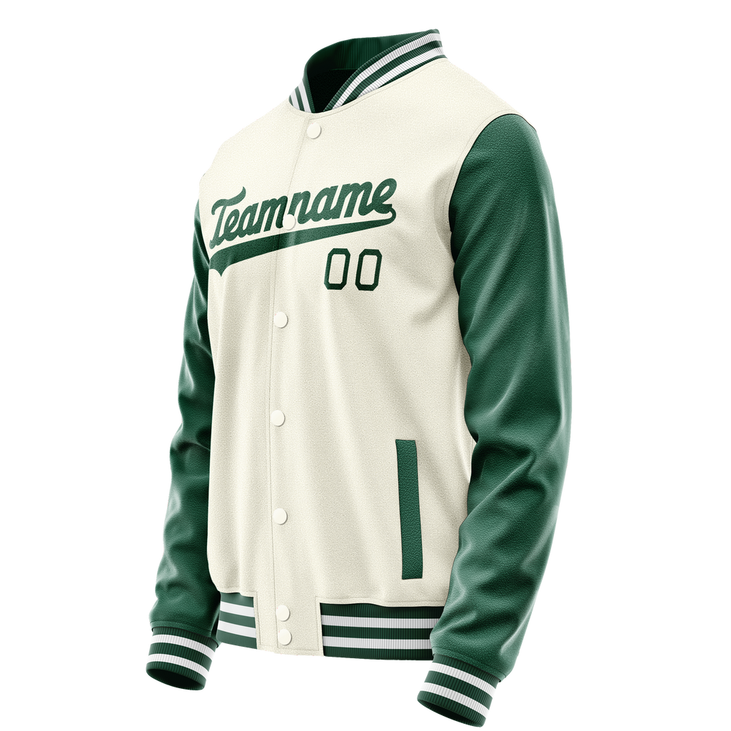 Personalized Cream & Green Solid Color Varsity Letterman Jacket