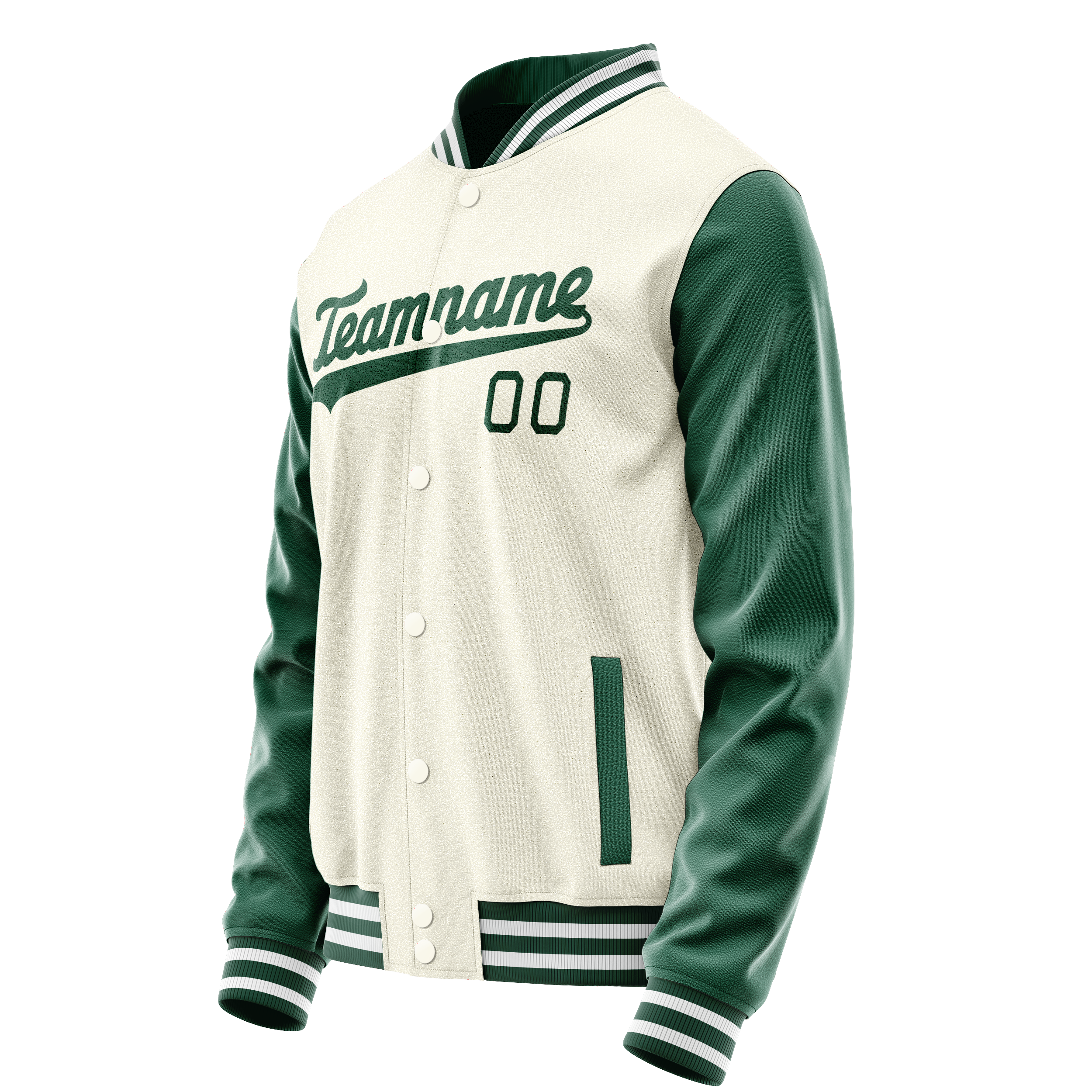 Personalized Cream & Green Solid Color Varsity Letterman Jacket