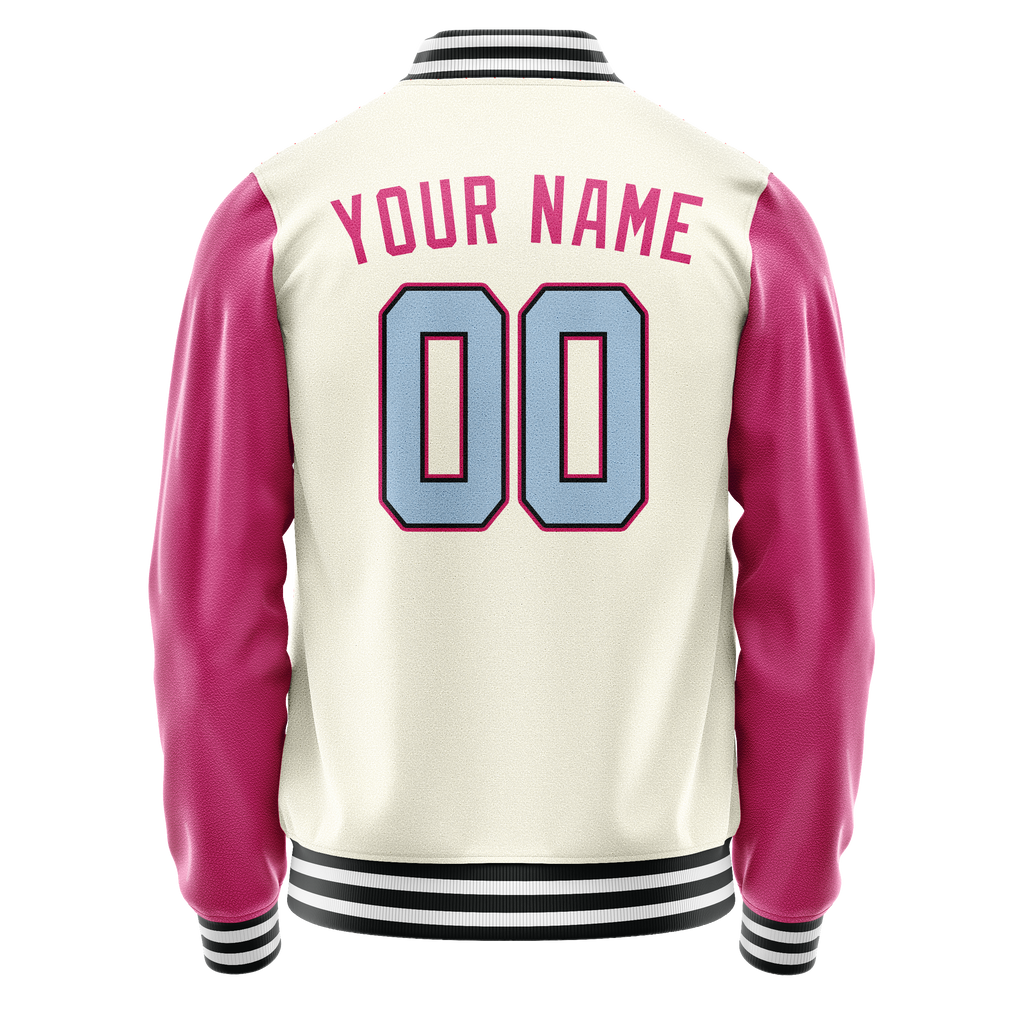 Personalized Cream & Pink Solid Color Varsity Letterman Jacket