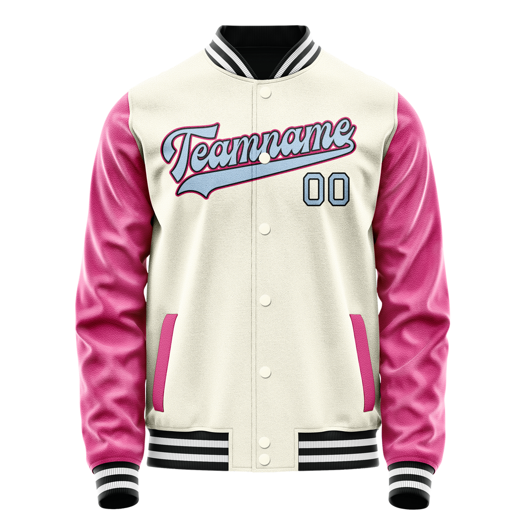 Personalized Cream & Pink Solid Color Varsity Letterman Jacket