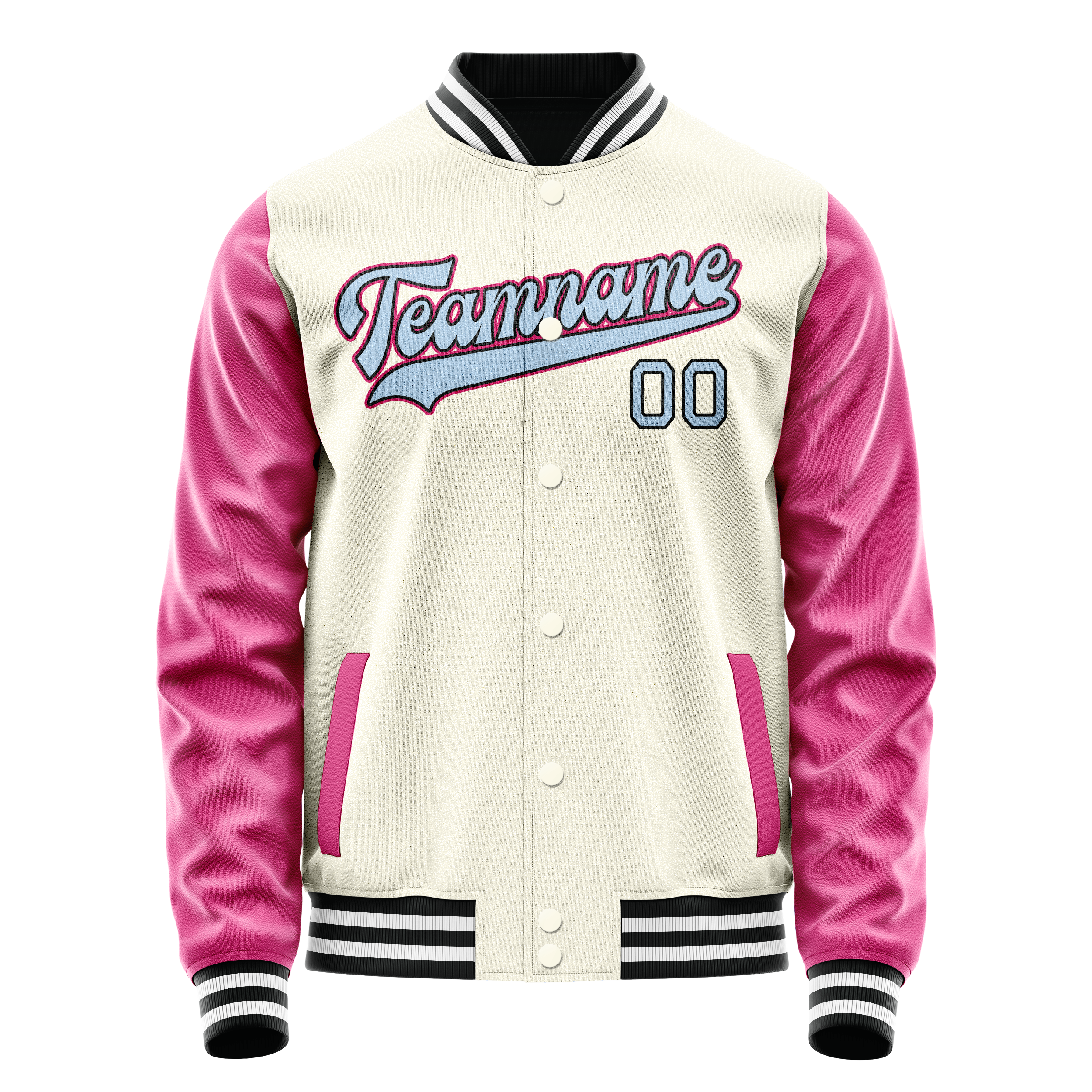 Personalized Cream & Pink Solid Color Varsity Letterman Jacket