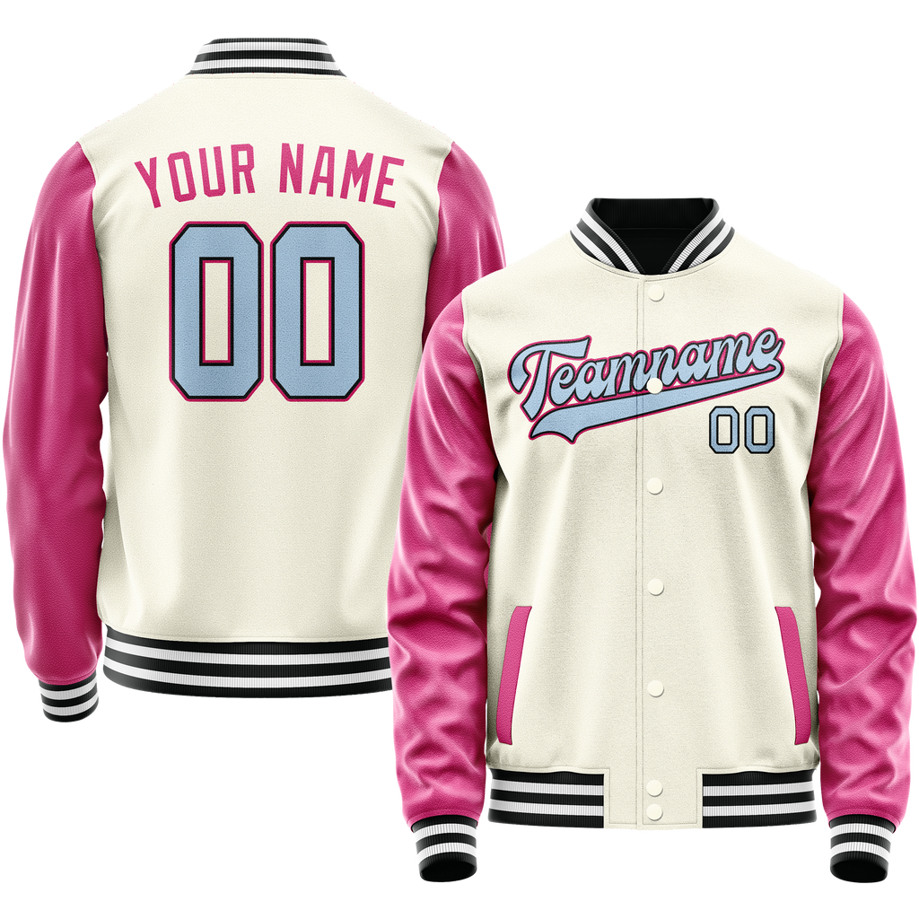 Personalized Cream & Pink Solid Color Varsity Letterman Jacket