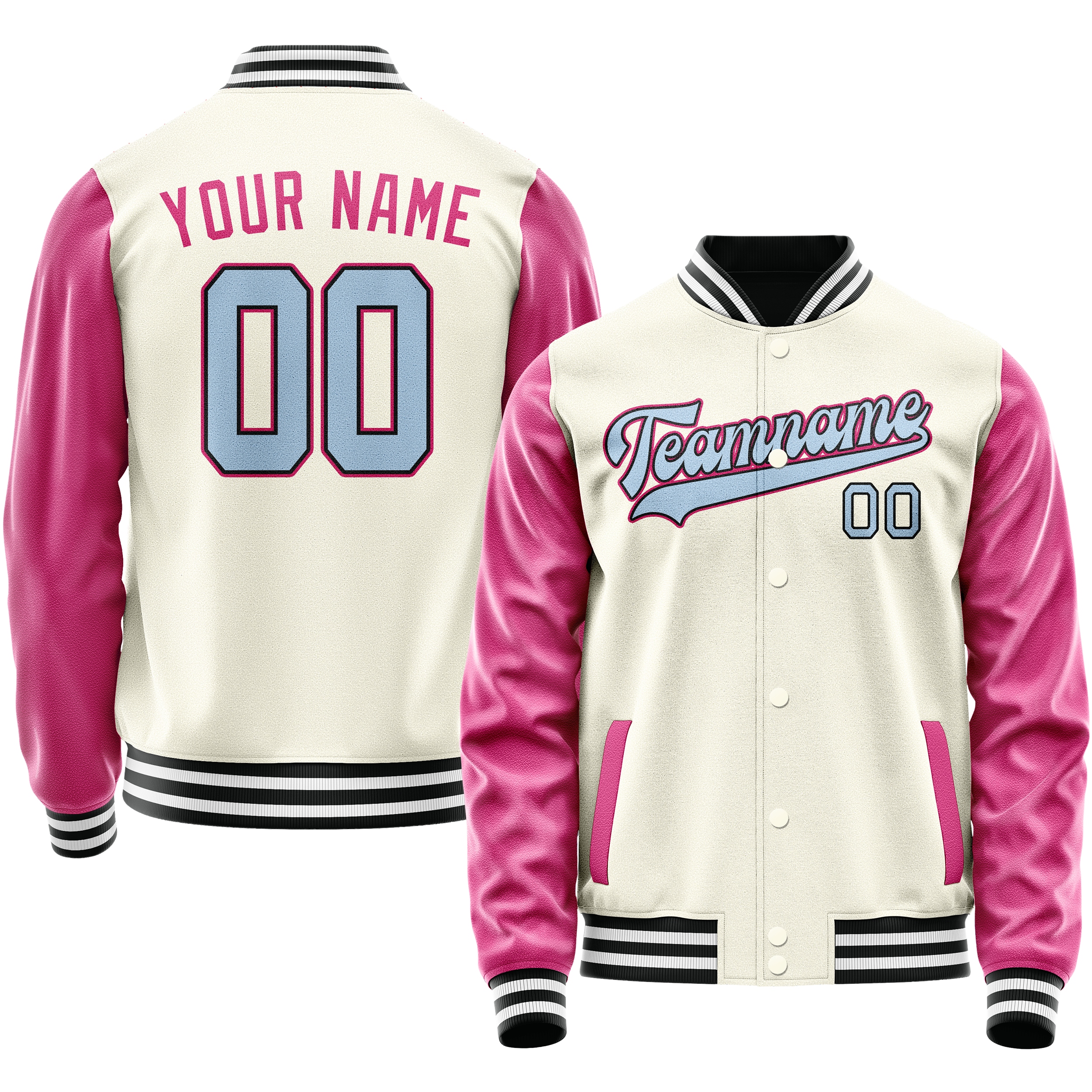 Personalized Cream & Pink Solid Color Varsity Letterman Jacket