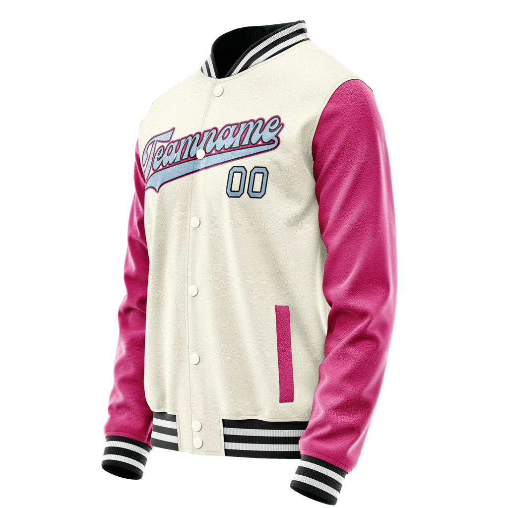 Personalized Cream & Pink Solid Color Varsity Letterman Jacket
