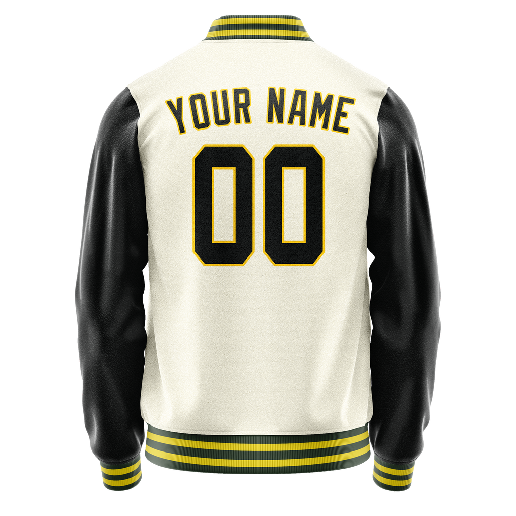 Personalized Cream & Black Solid Color Varsity Letterman Jacket