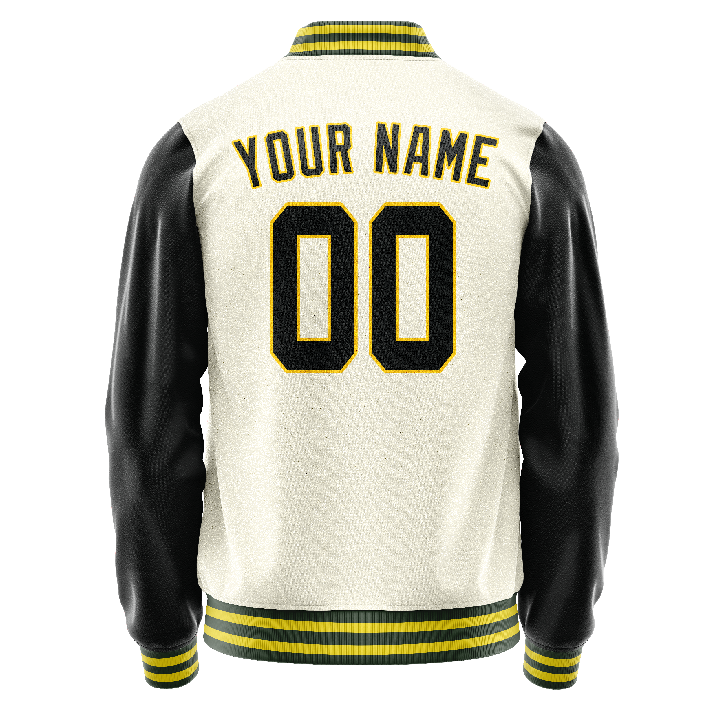 Personalized Cream & Black Solid Color Varsity Letterman Jacket