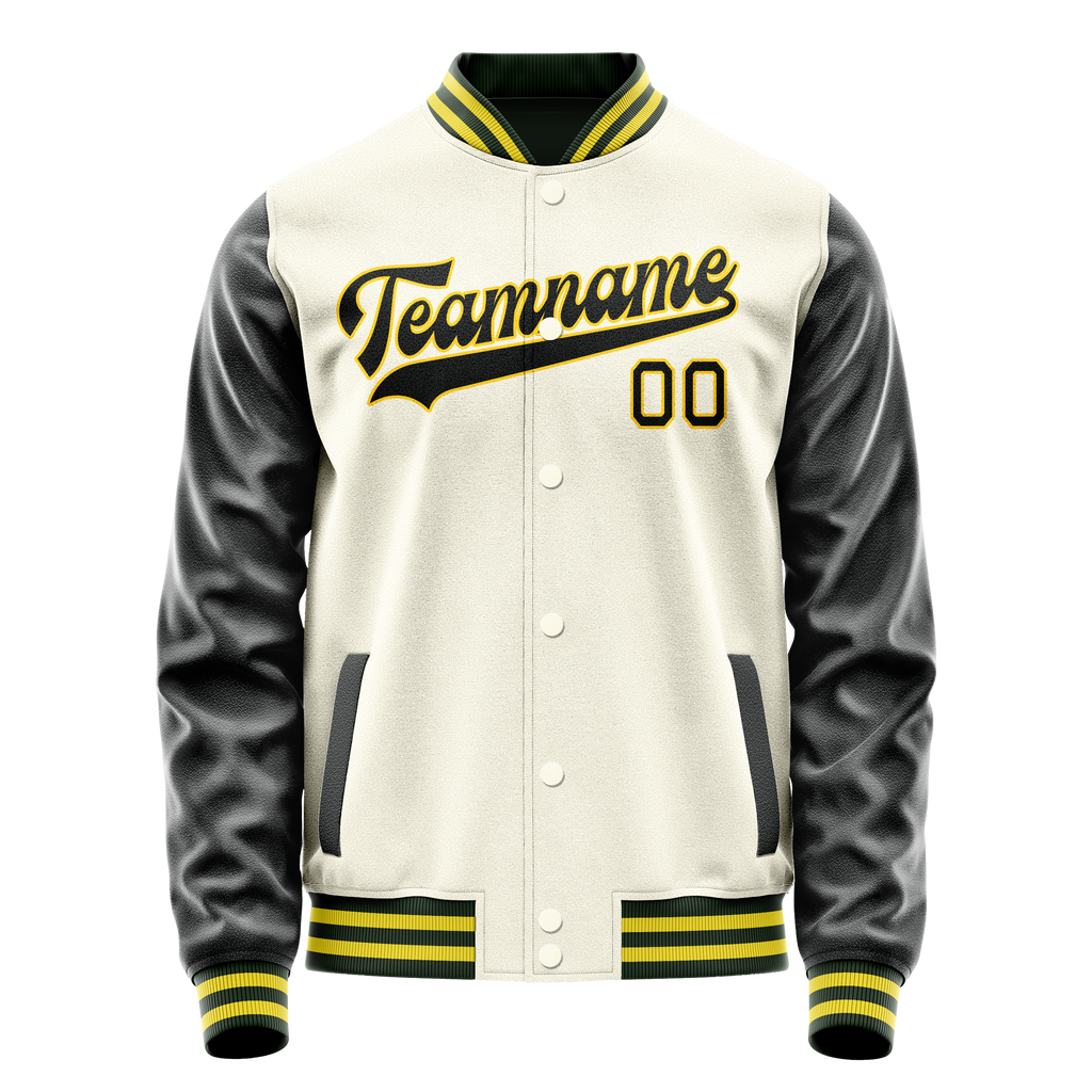 Personalized Cream & Black Solid Color Varsity Letterman Jacket