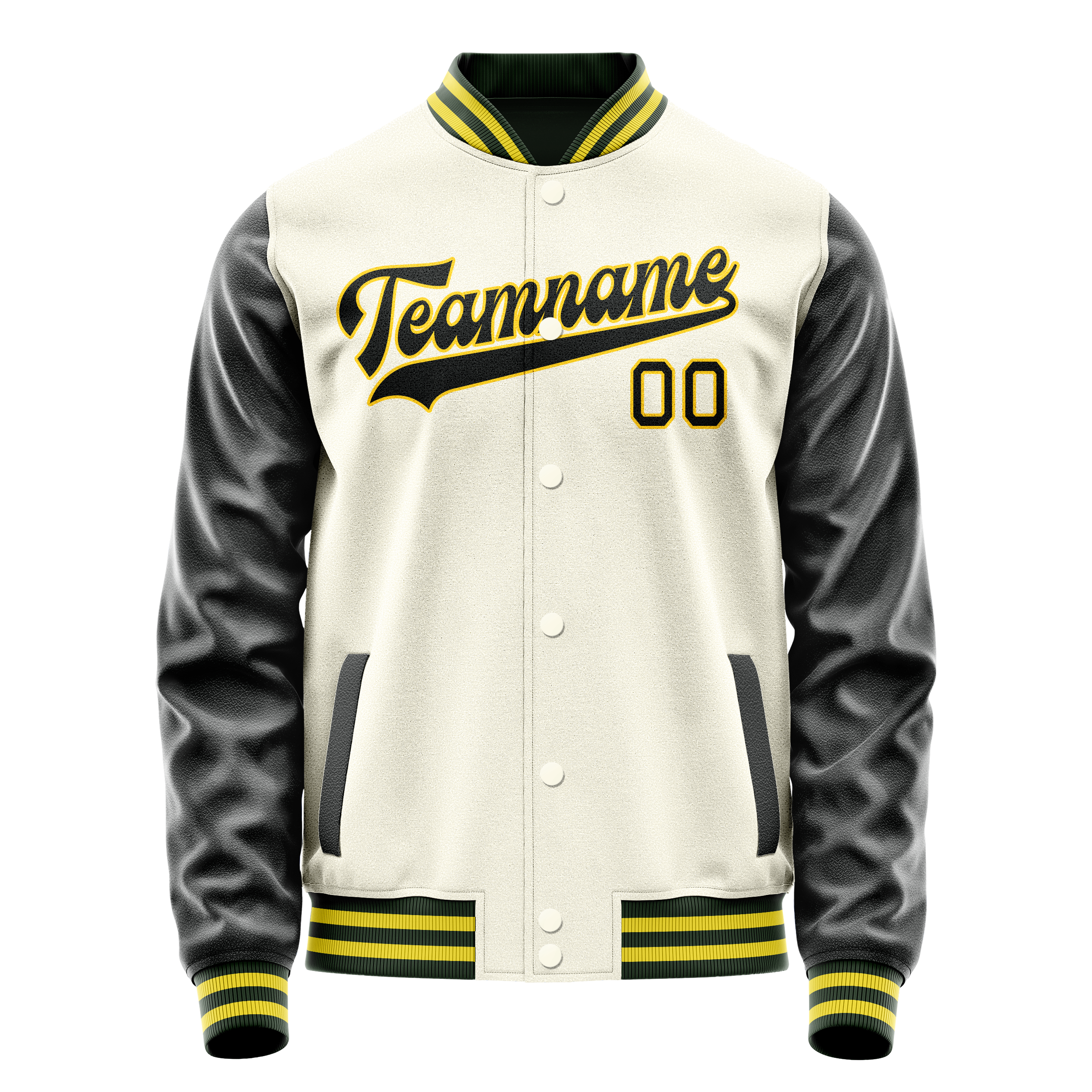 Personalized Cream & Black Solid Color Varsity Letterman Jacket