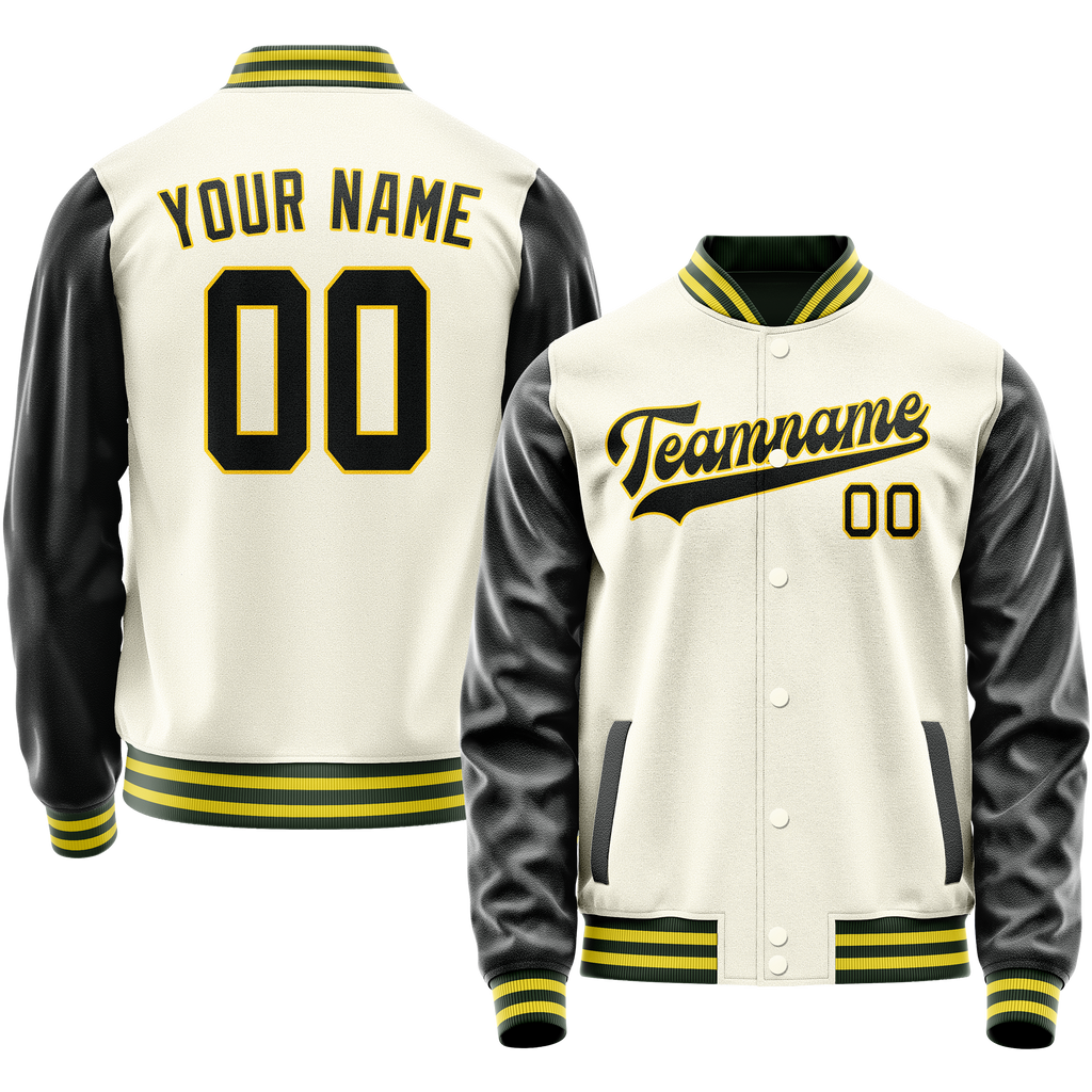 Personalized Cream & Black Solid Color Varsity Letterman Jacket