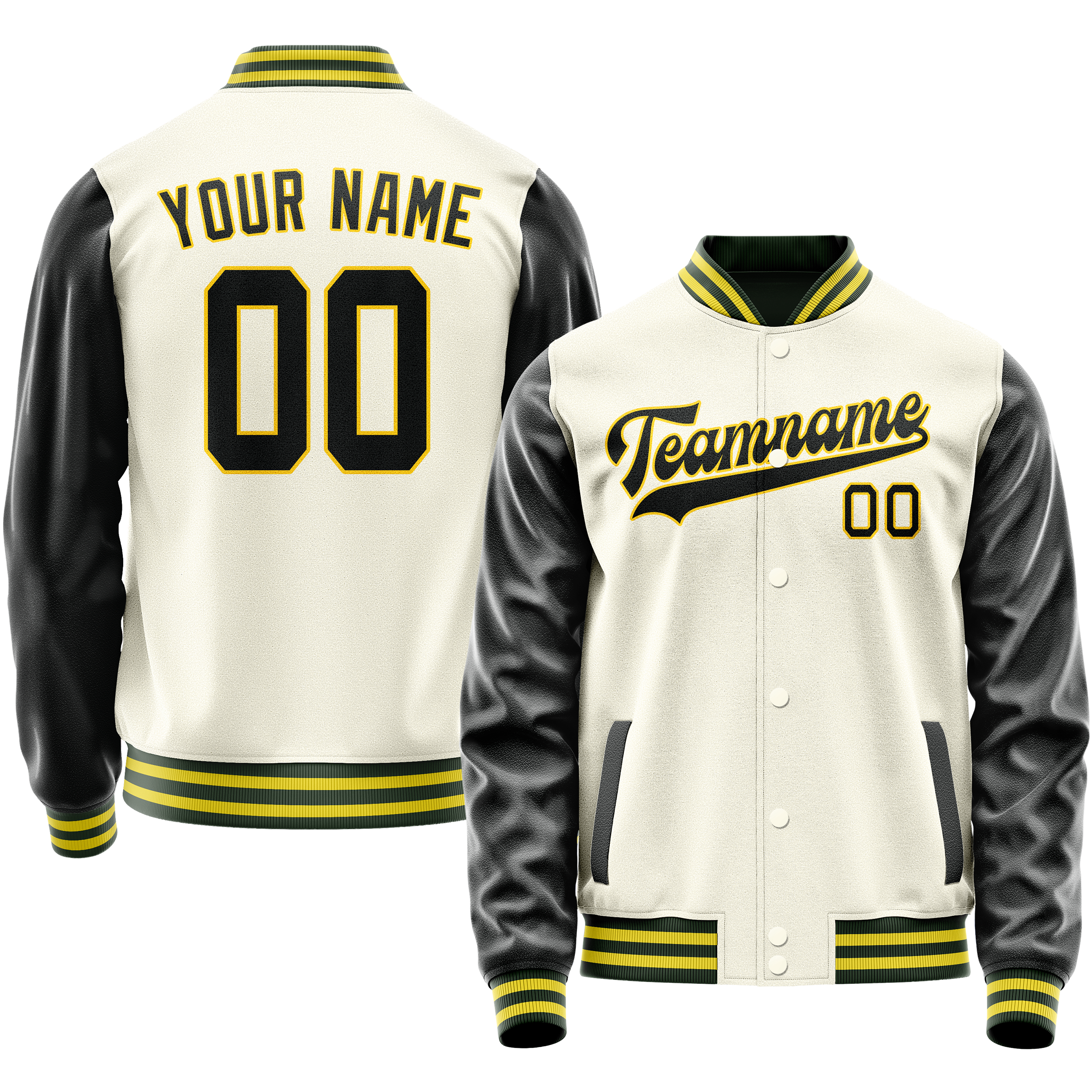 Personalized Cream & Black Solid Color Varsity Letterman Jacket