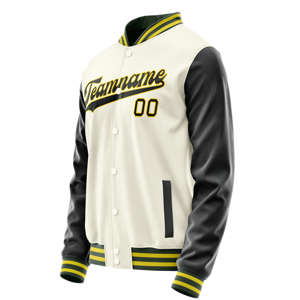 Personalized Cream & Black Solid Color Varsity Letterman Jacket