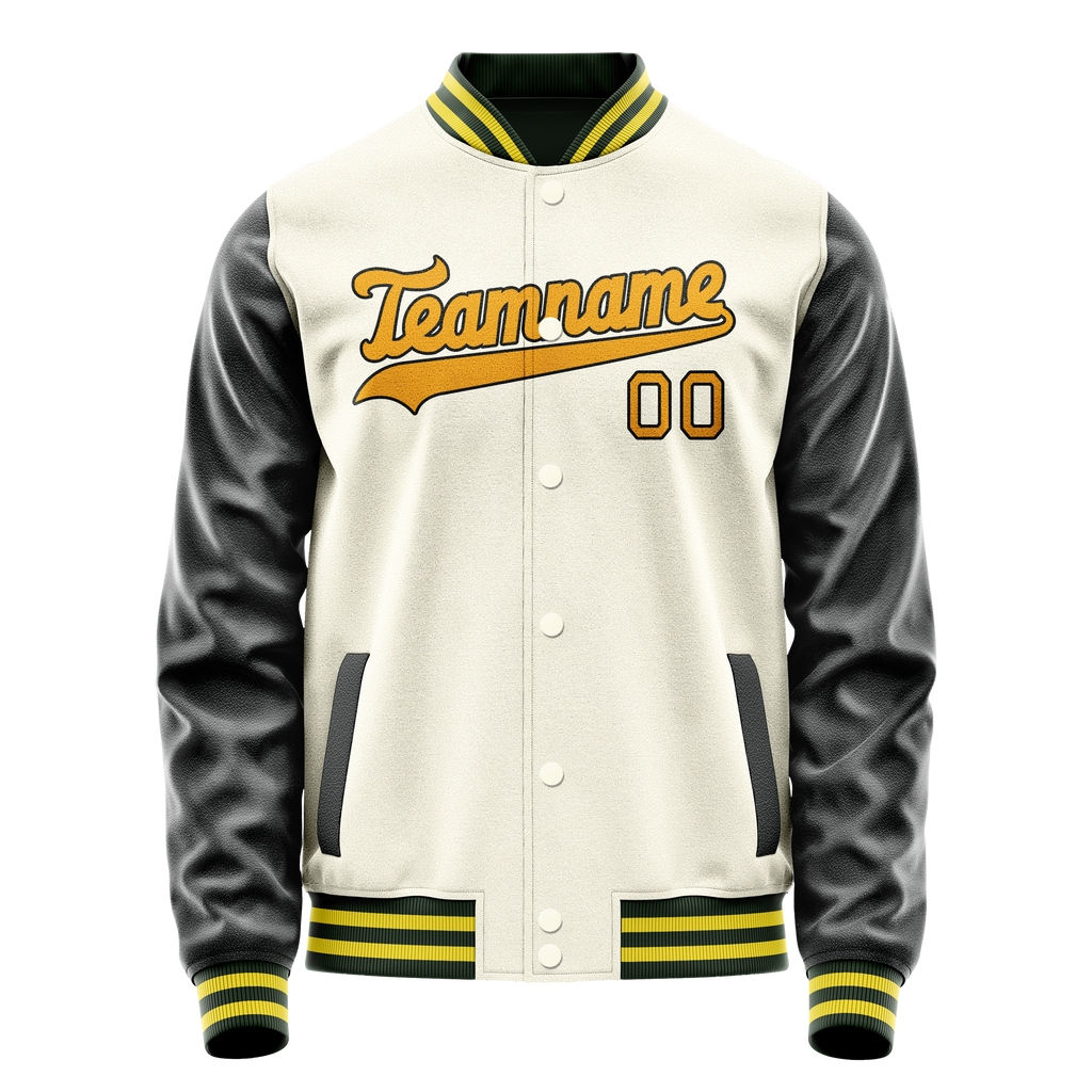 Personalized Cream & Black Solid Color Varsity Letterman Jacket