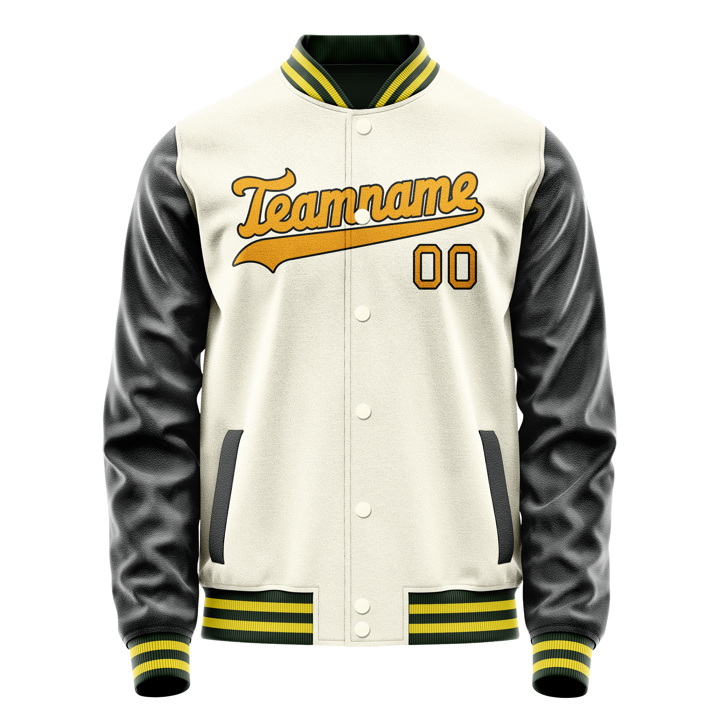 Personalized Cream & Black Solid Color Varsity Letterman Jacket
