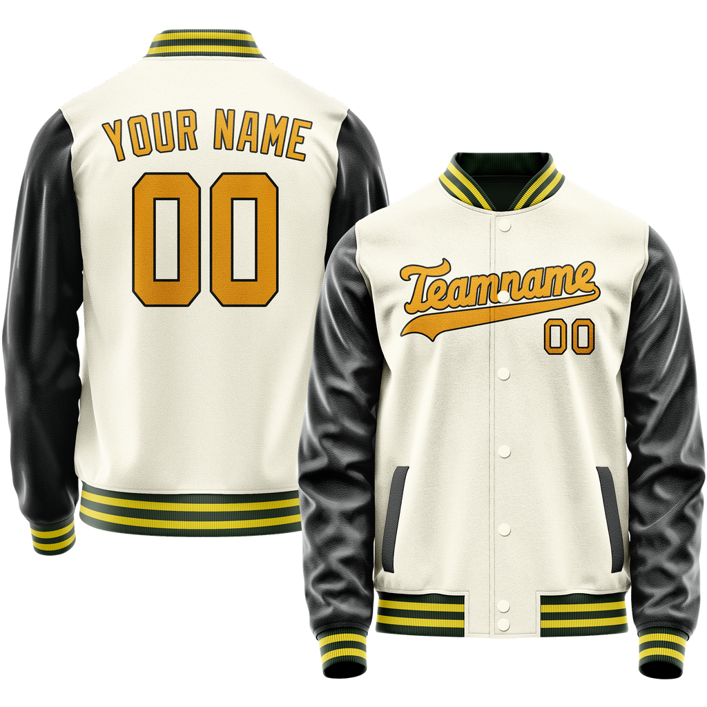 Personalized Cream & Black Solid Color Varsity Letterman Jacket