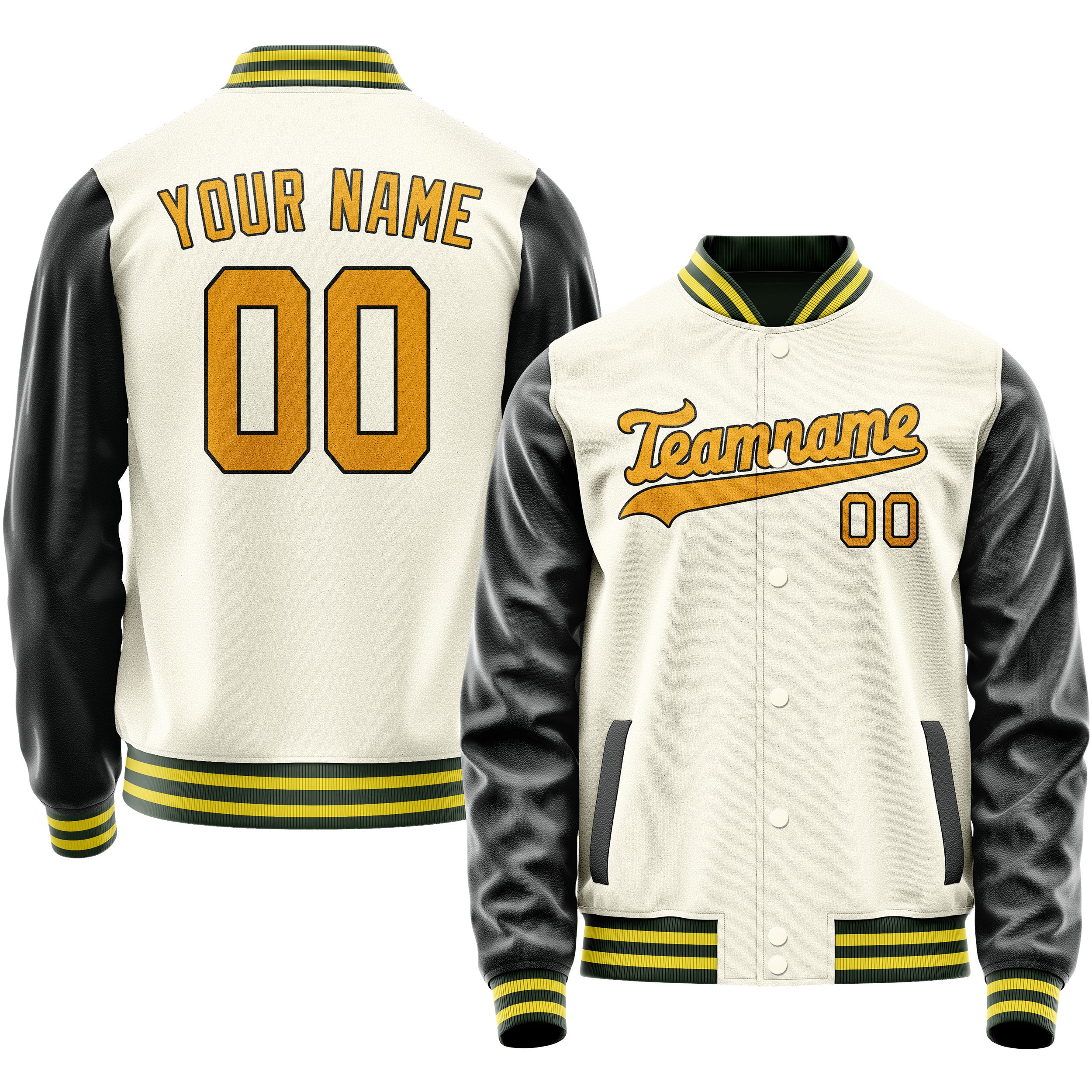 Personalized Cream & Black Solid Color Varsity Letterman Jacket
