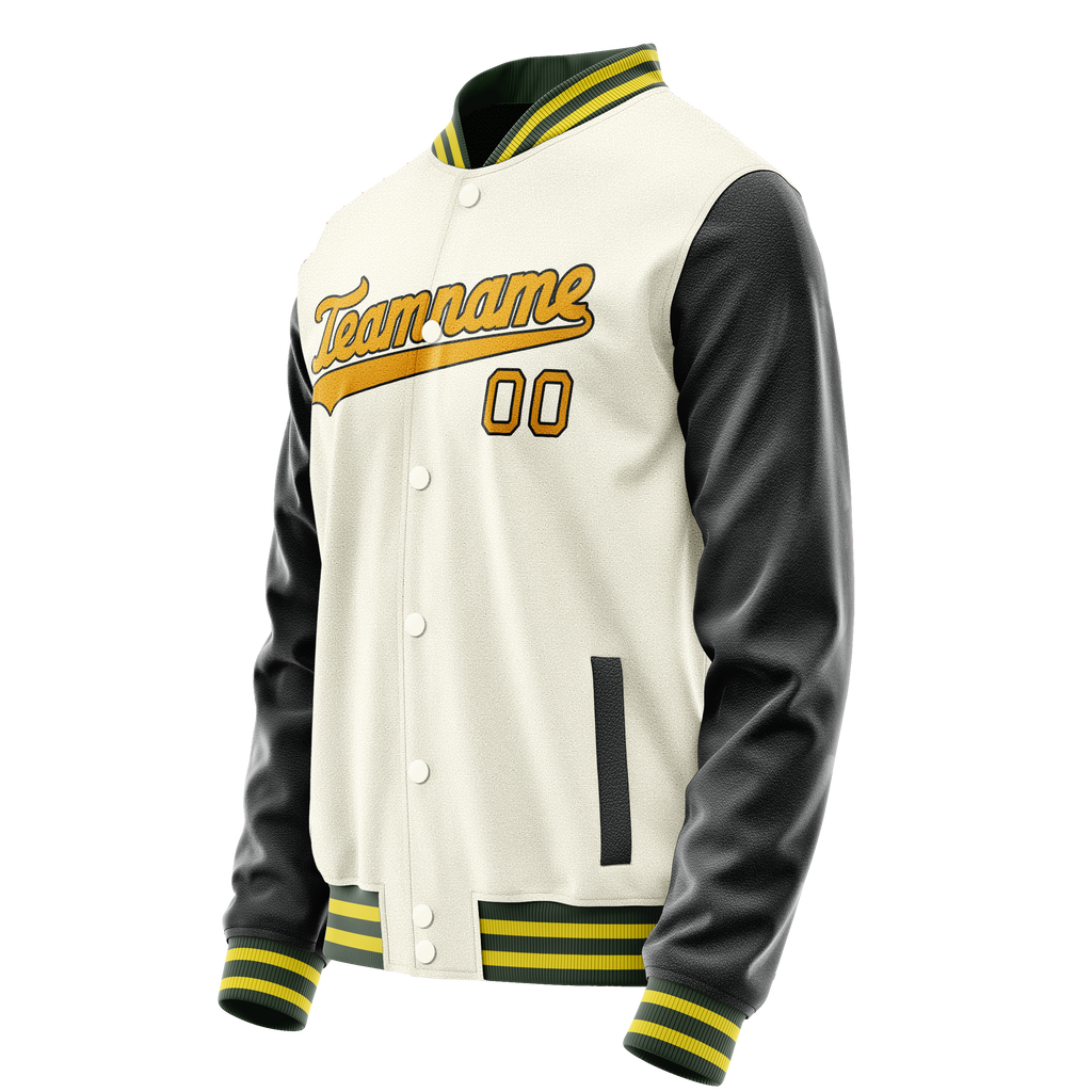 Personalized Cream & Black Solid Color Varsity Letterman Jacket