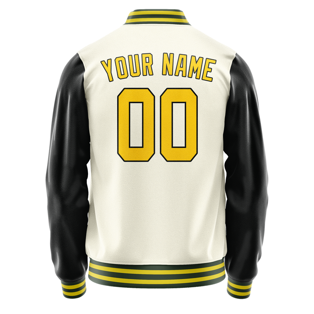 Personalized Cream & Black Solid Color Varsity Letterman Jacket