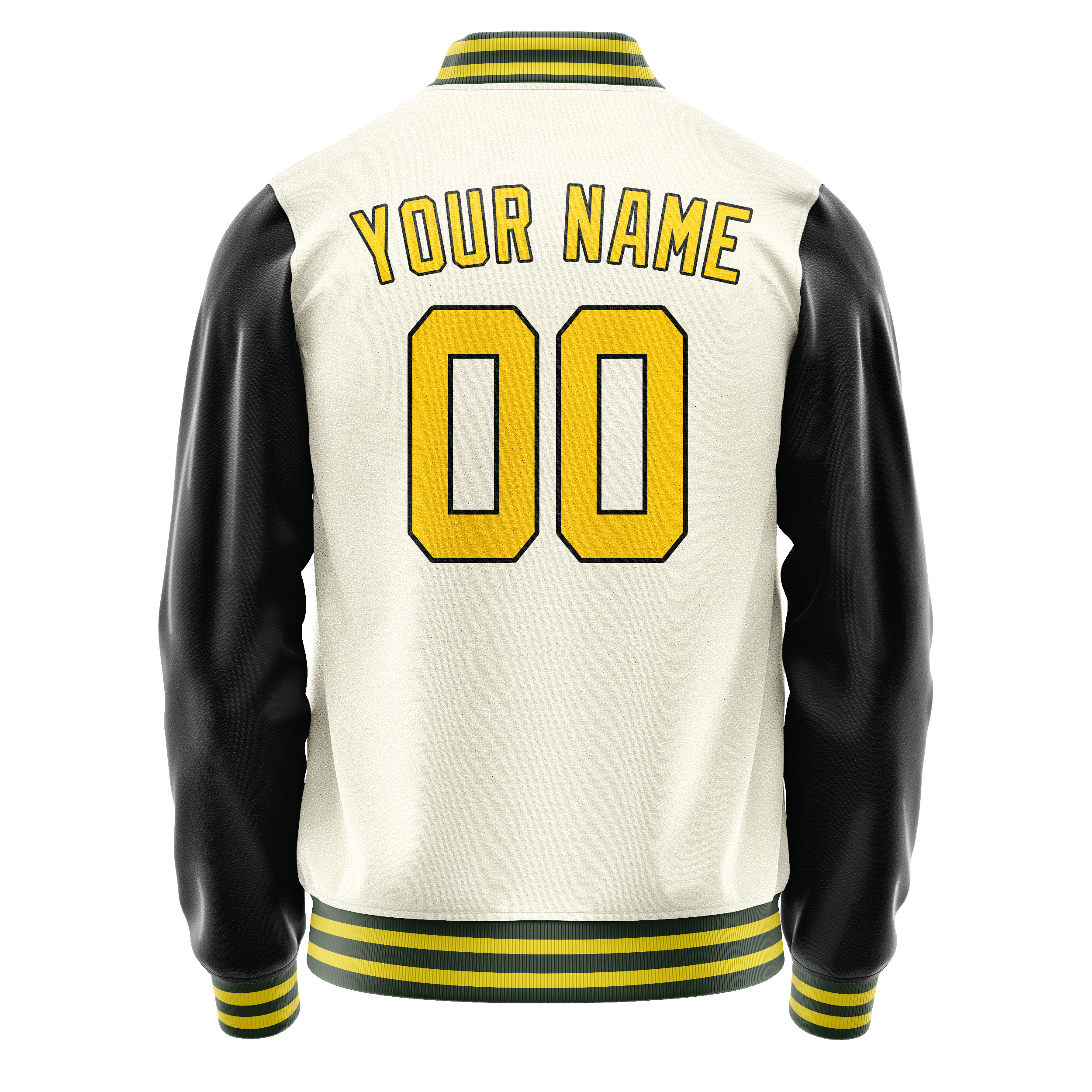 Personalized Cream & Black Solid Color Varsity Letterman Jacket