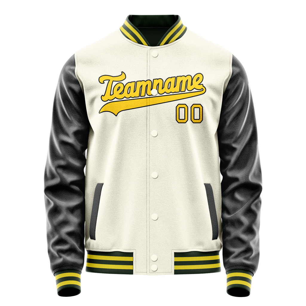 Personalized Cream & Black Solid Color Varsity Letterman Jacket