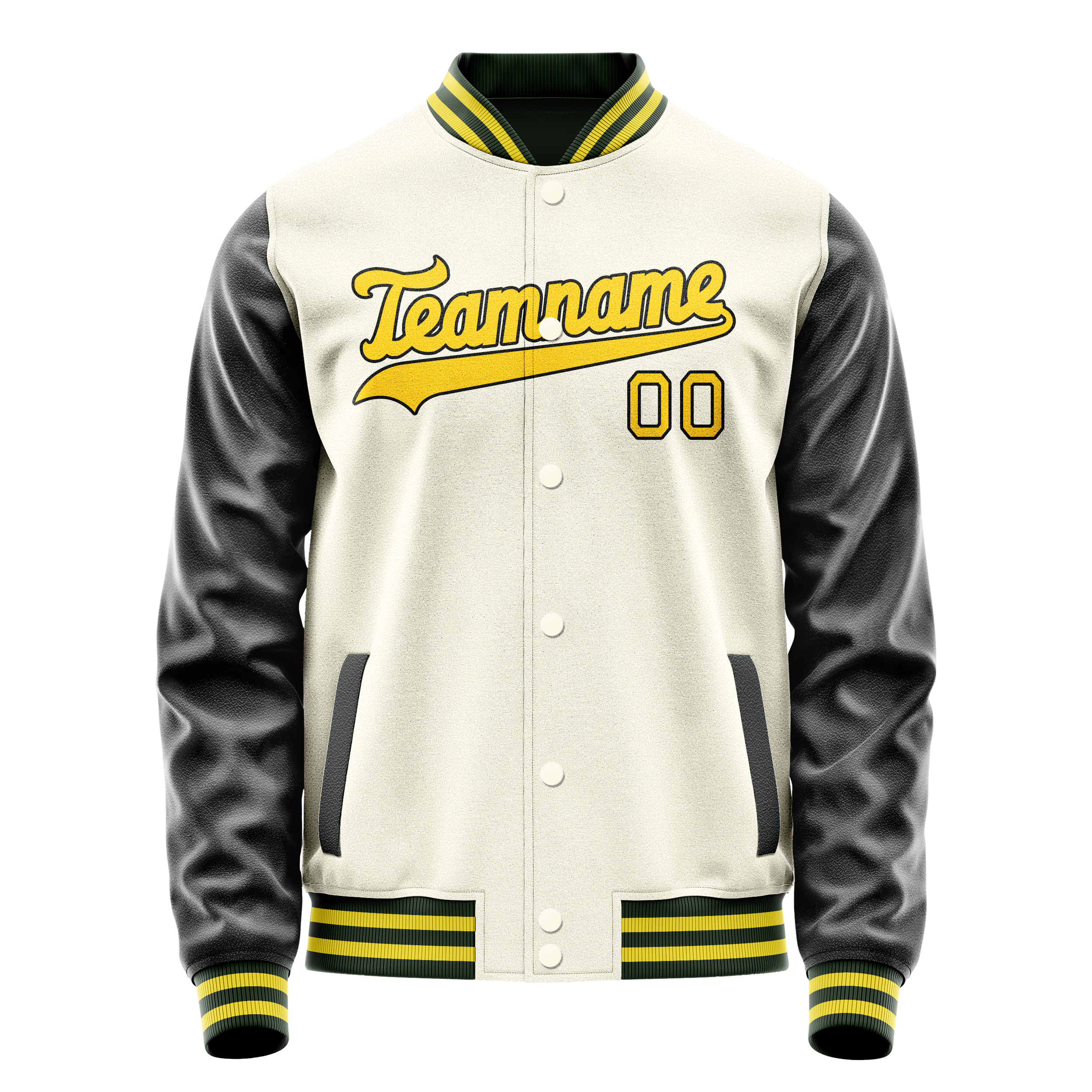 Personalized Cream & Black Solid Color Varsity Letterman Jacket